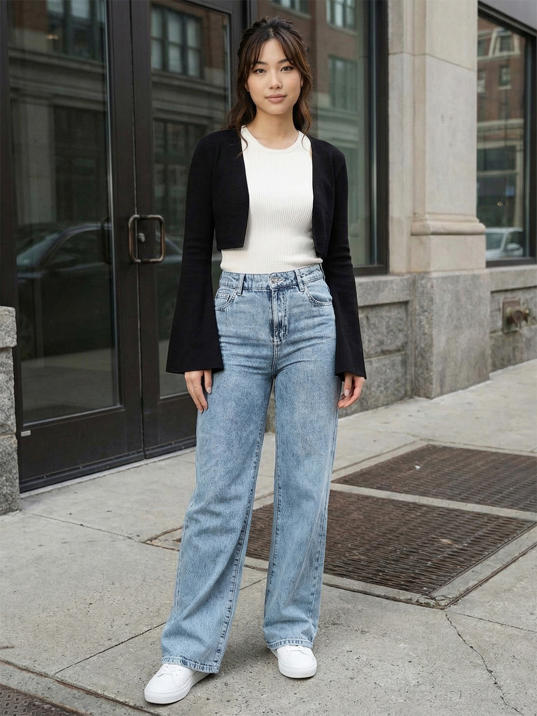 Freehand by The Indian Garage Co Women Straight Fit High-Rise Clean Look Pure Cotton Jeans