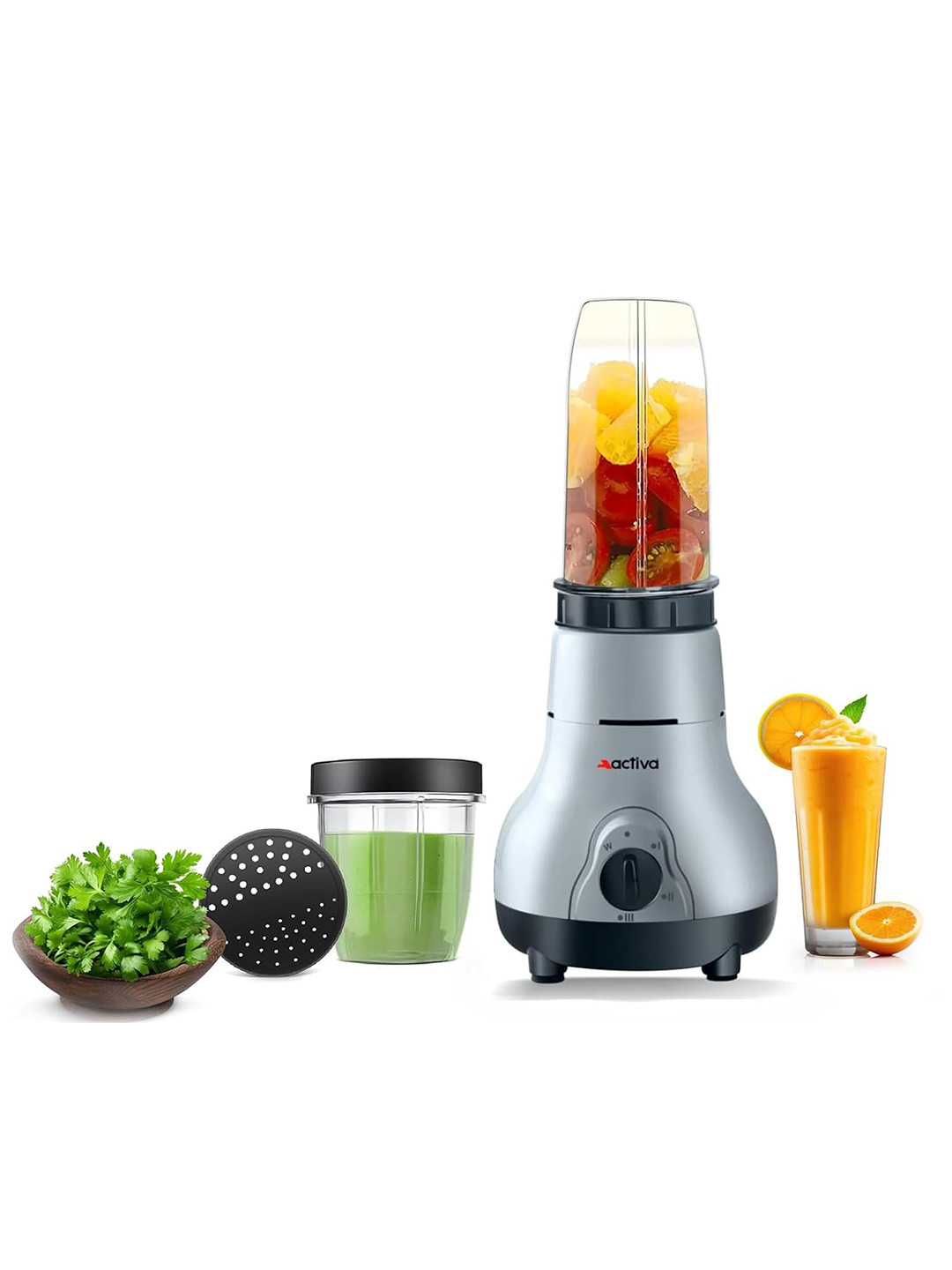 Activa Nutri Grey Plastic Safety Lock 2 Jars Wet and Dry Grinder with Juicer-500W