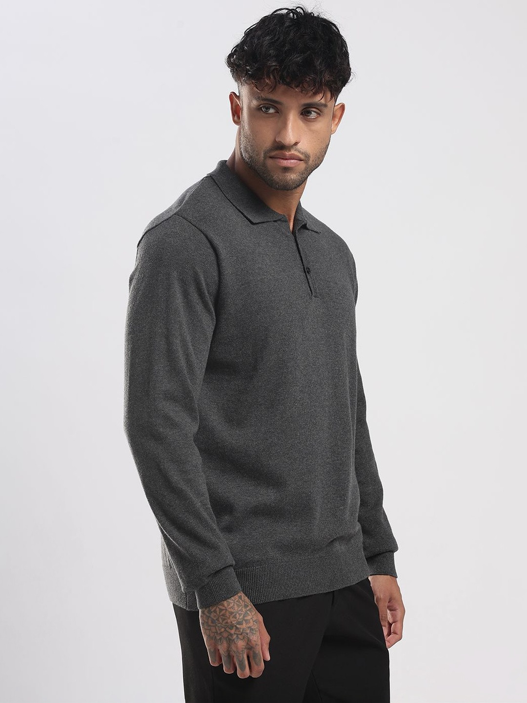 VELLURE Mens Full-Sleeve Polo T-Shirt Pure Cotton