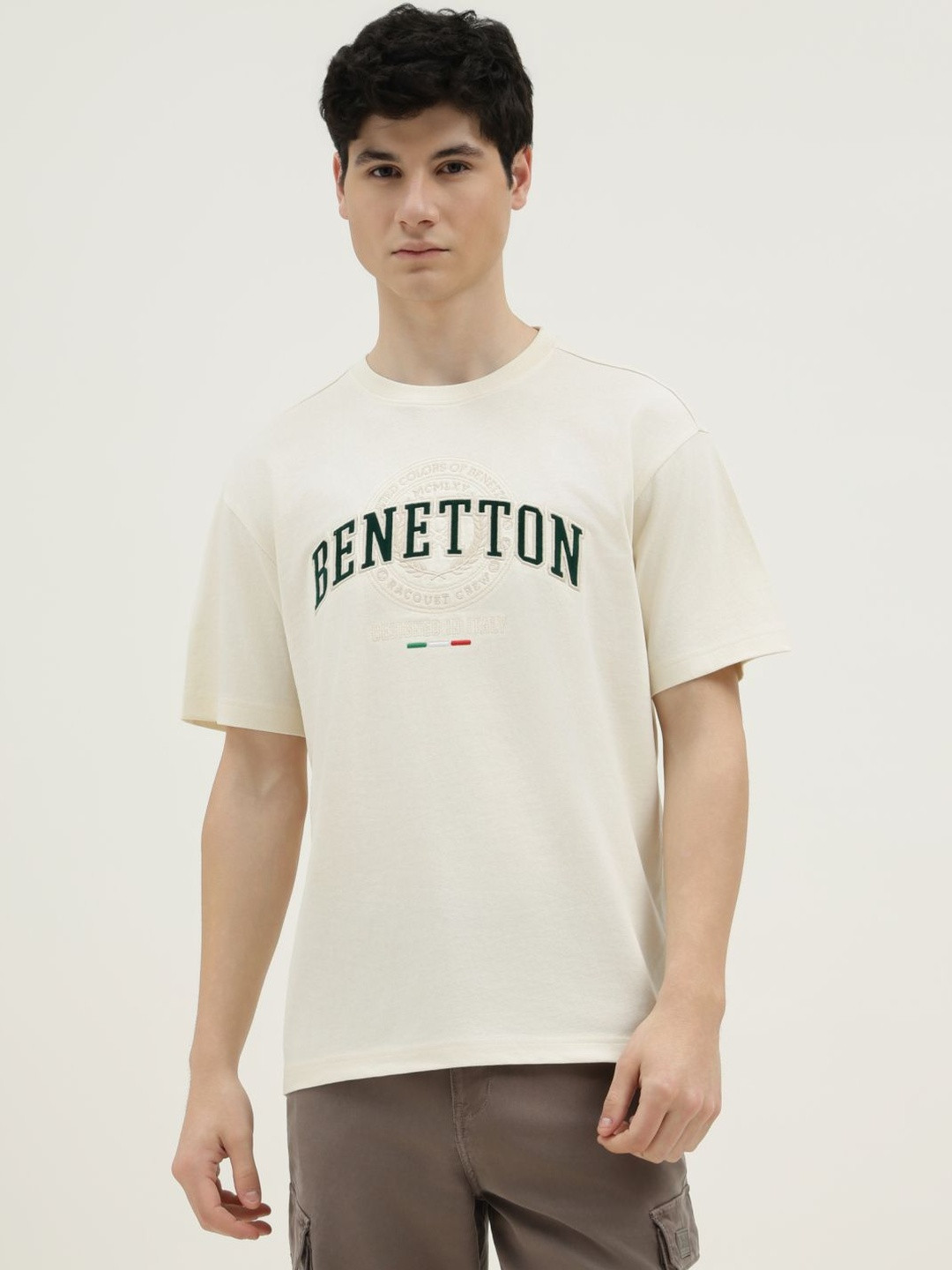 United Colors of Benetton Oversized Boxy Fit Round Neck Embroidered T-Shirt