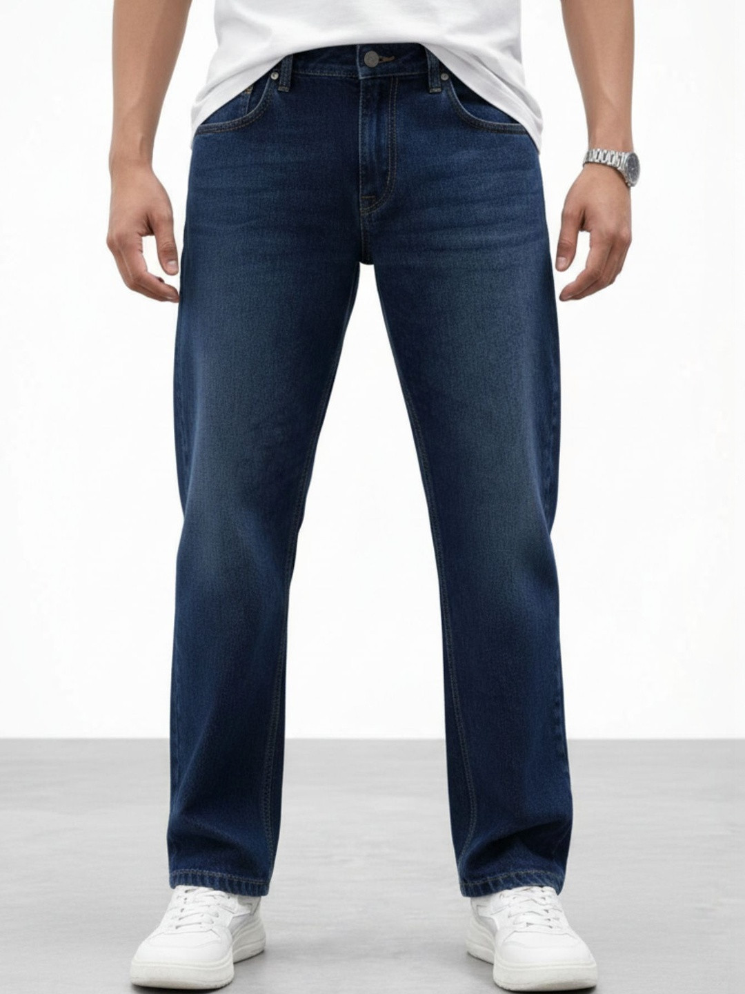 BREXX Men Comfort Straight Fit Mid-Rise Light Fade Stretchable Jeans