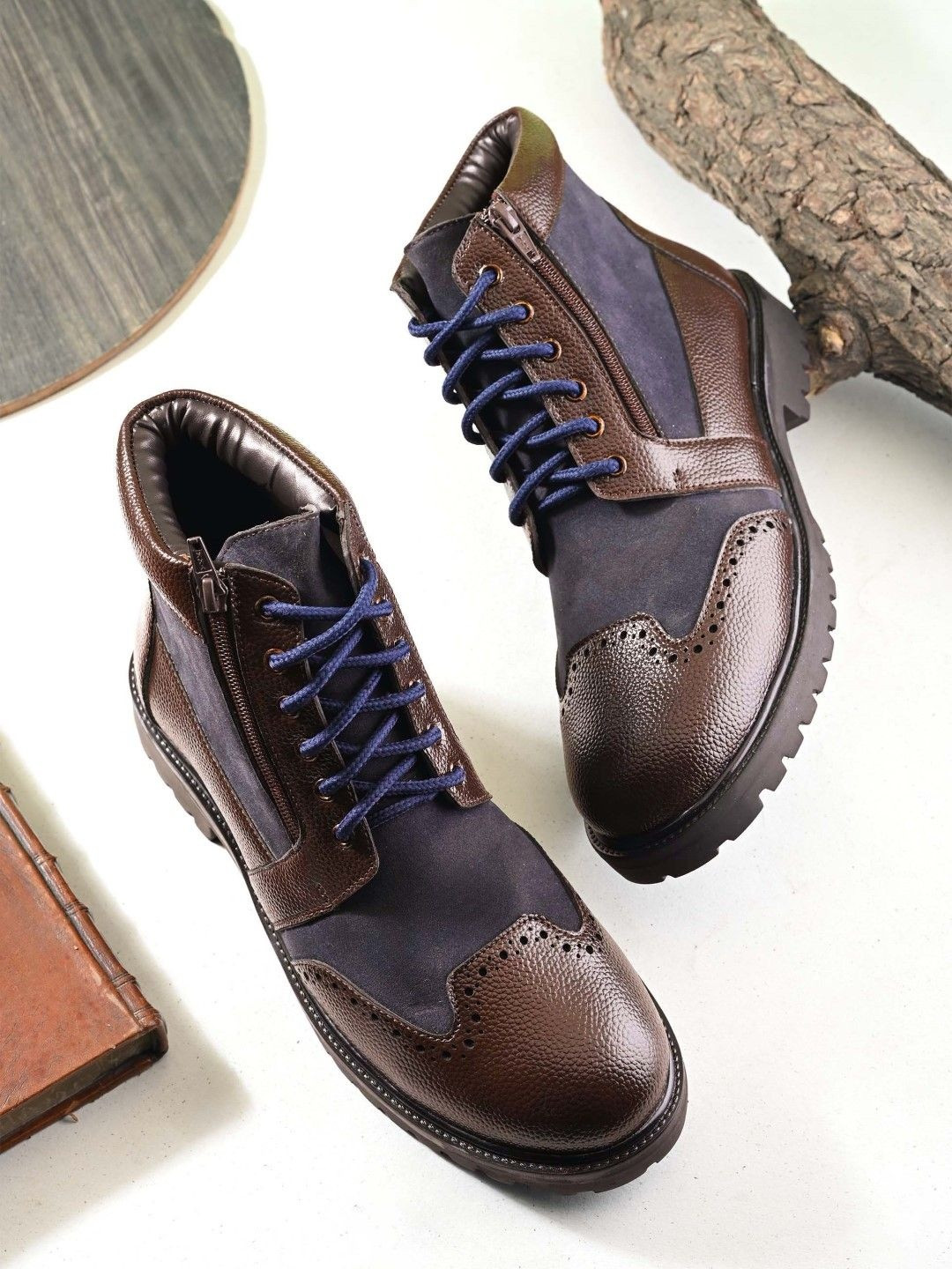 The Roadster Lifestyle Co Men Round Toe Lace-Ups Biker Boots