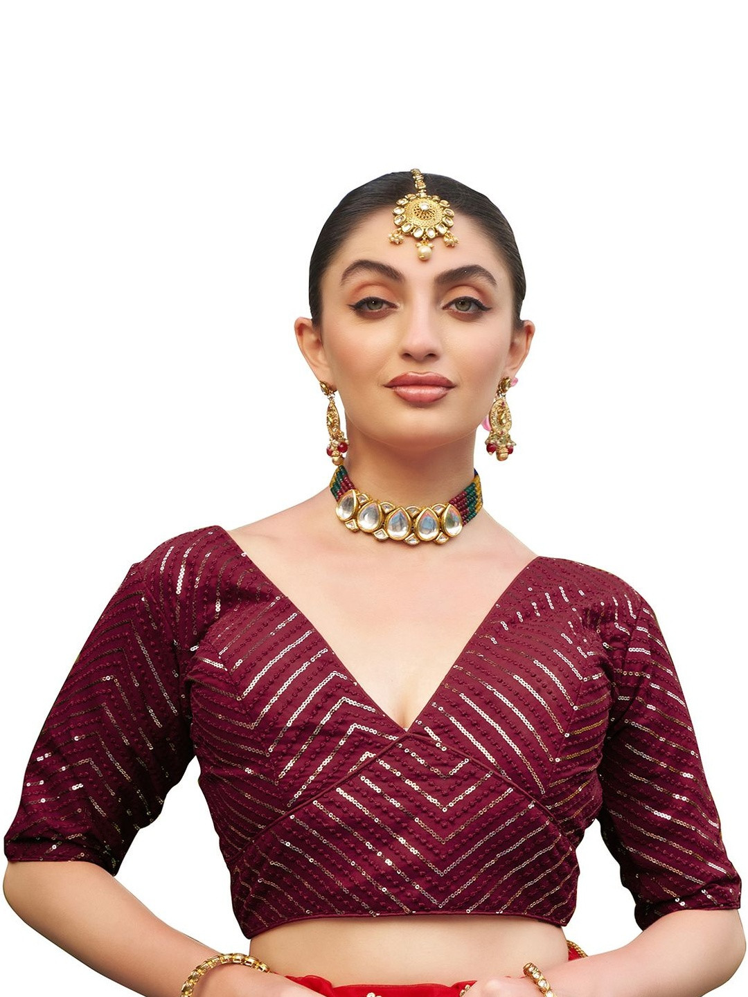 HERE&NOW Embellished Sequinned Saree Blouse