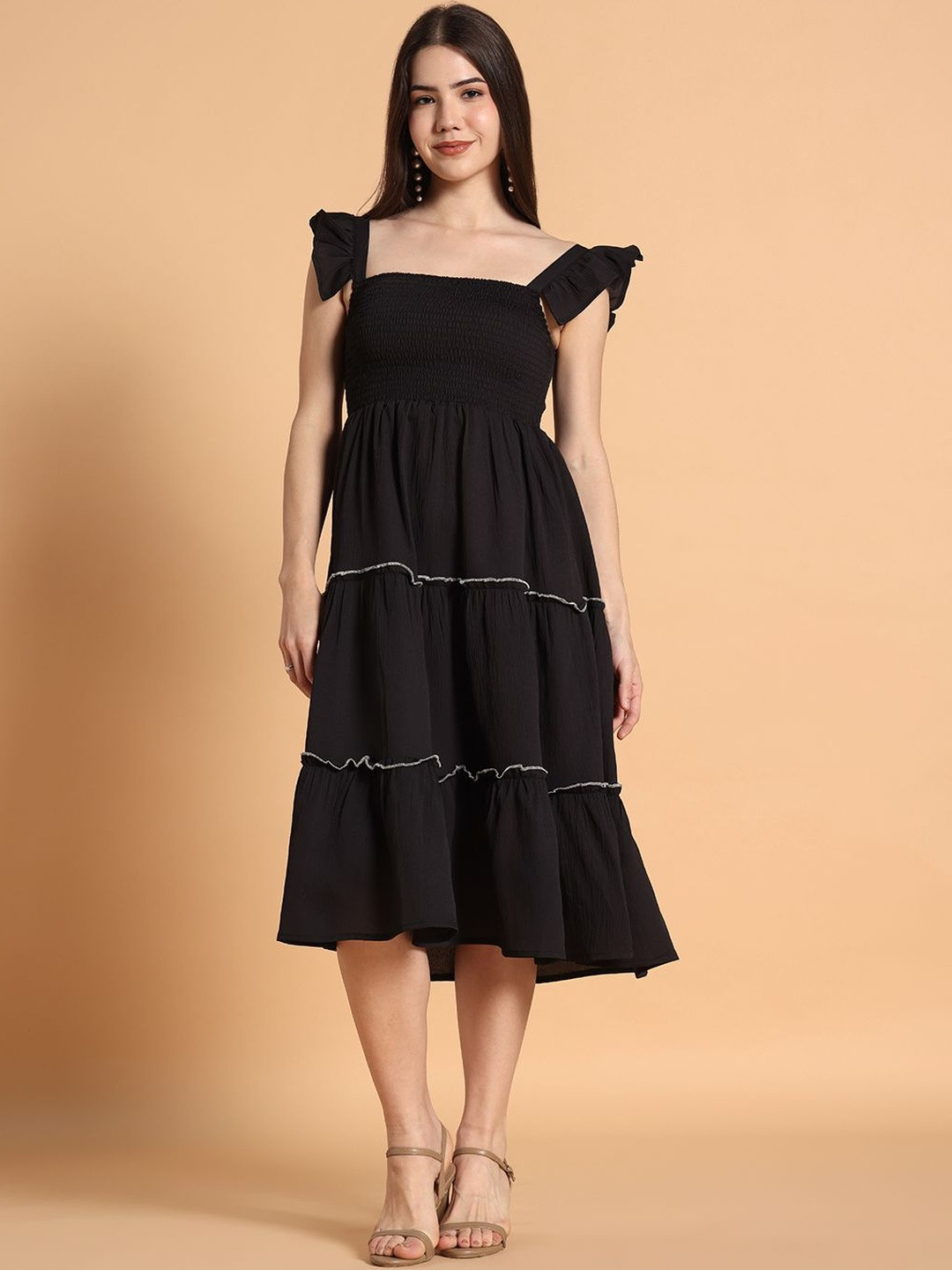 ROSEMELON Flared Sleeve A-Line Midi Dress