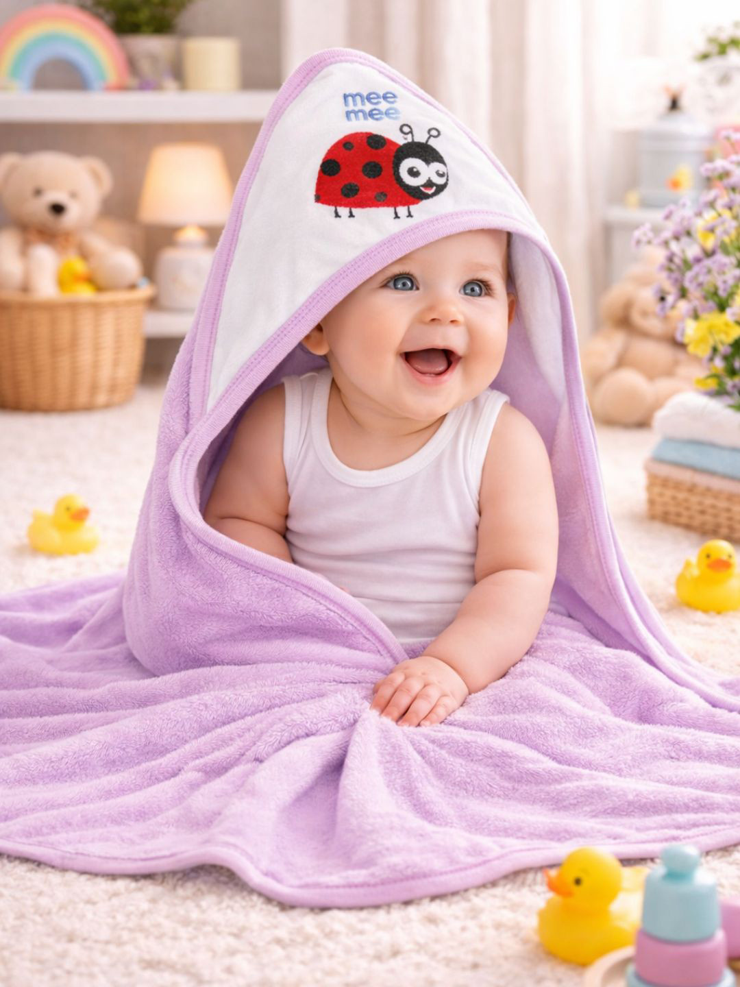 MeeMee Reusable Purple Solid Bamboo 200GSM Super Soft Baby Regular Bath Towel-8x12In