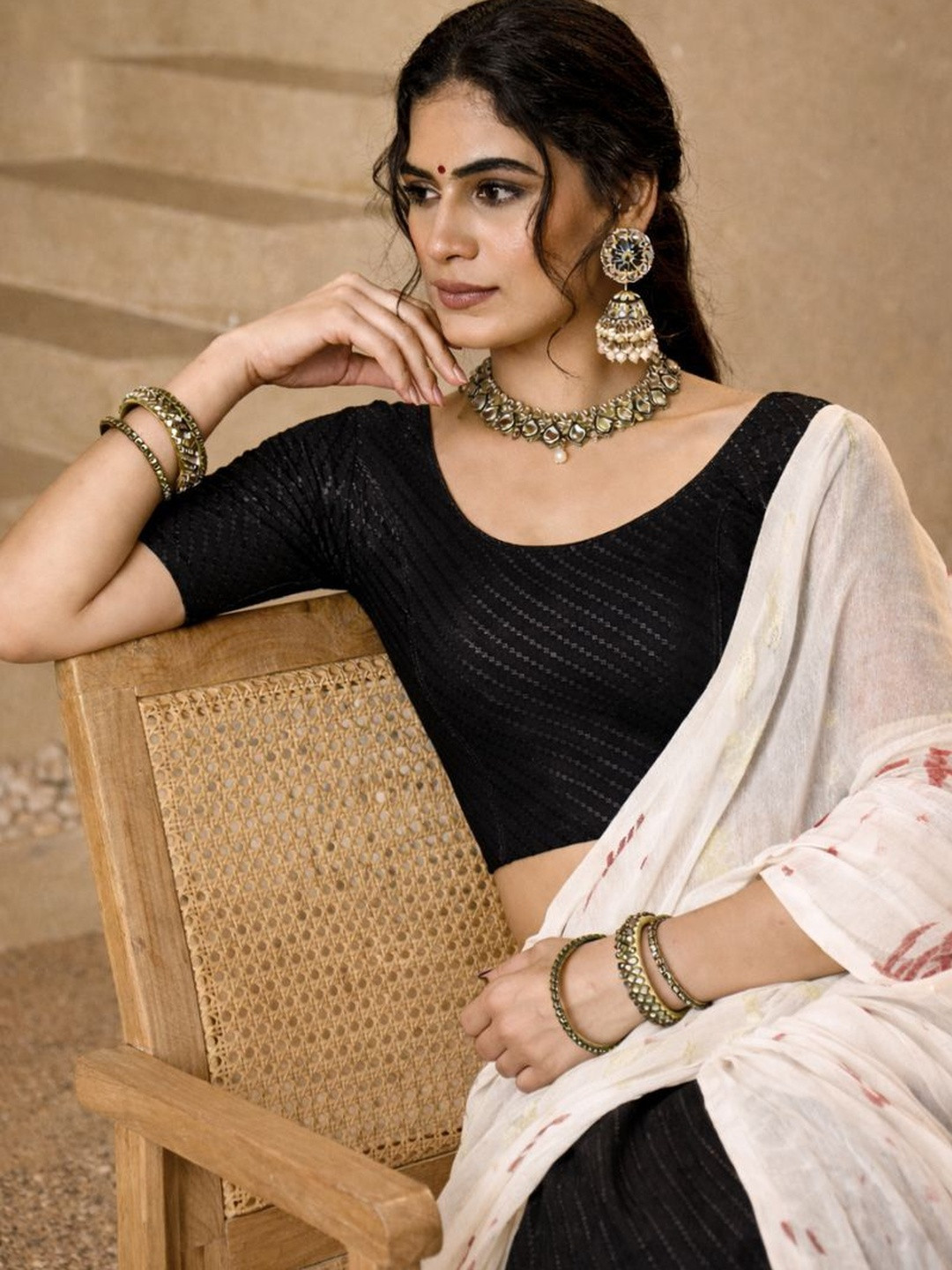 OLWAZE Cotton Woven Design Saree Blouse