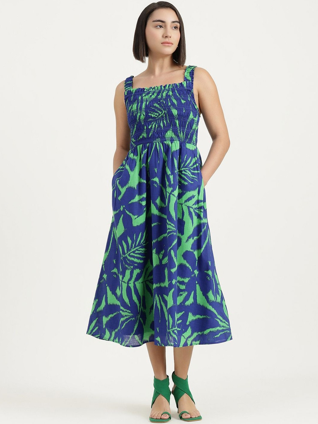 United Colors of Benetton Tropical Print A-Line Midi Dress