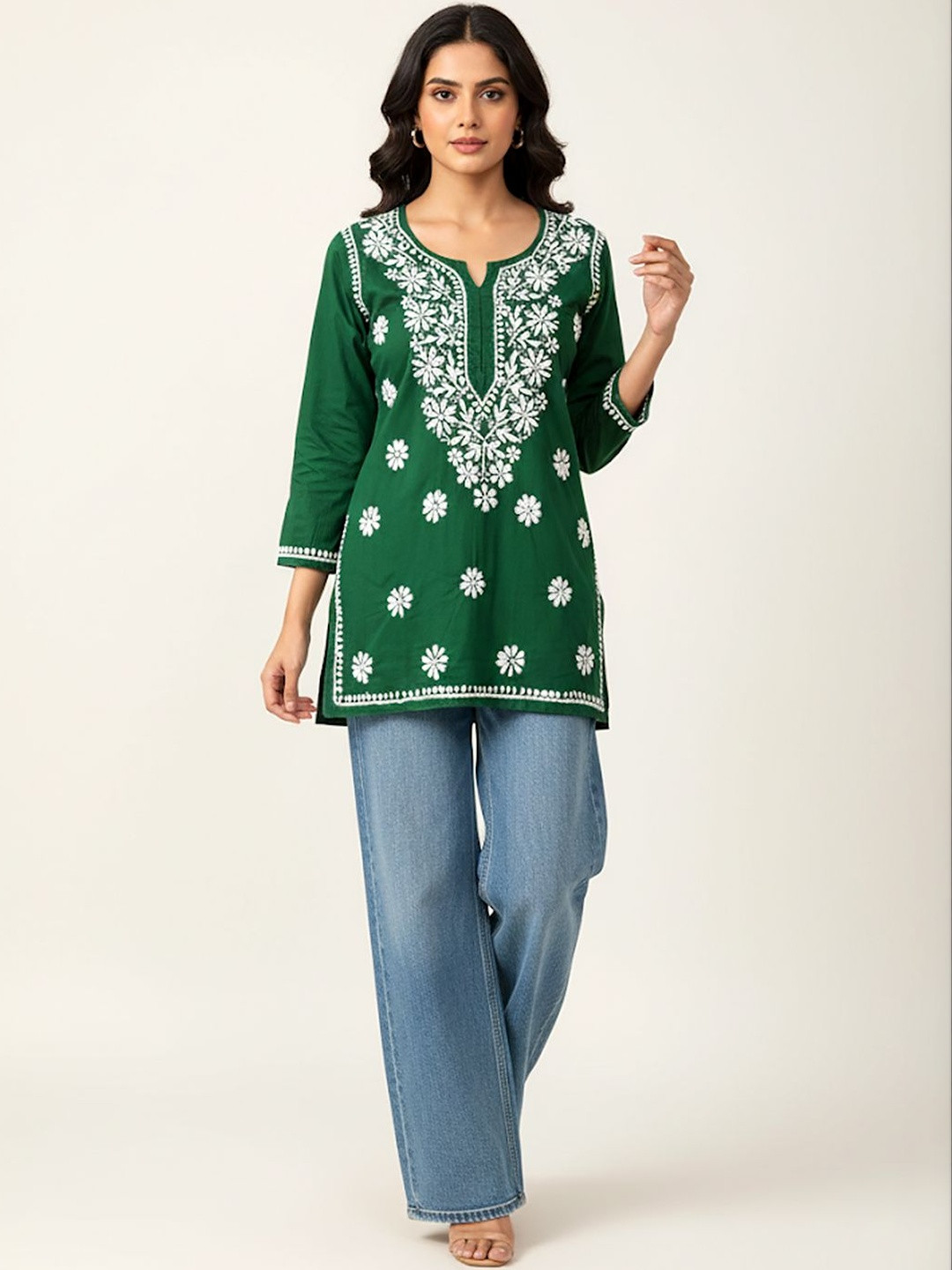Echo Ethnic Ethnic Motifs Embroidered Chikankari Pure Cotton Blend Chikankari Kurti