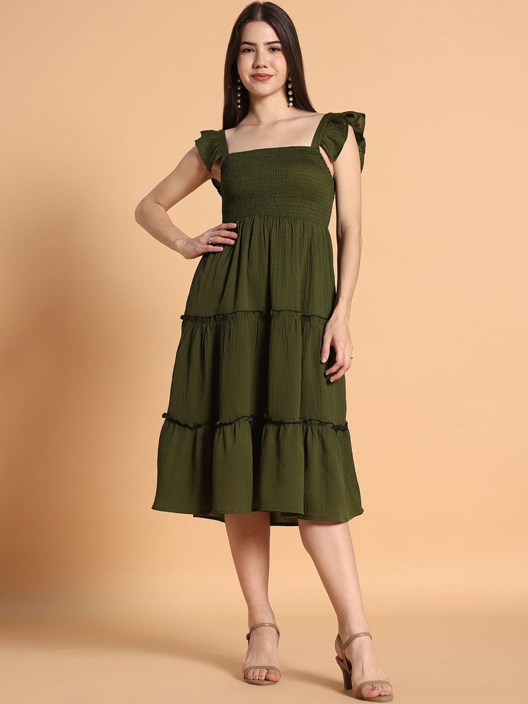 ROSEMELON Crepe Fit & Flare Midi Dress