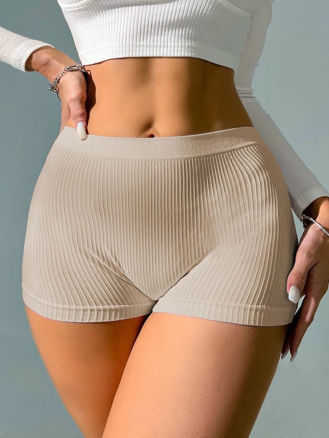 CREZYVEZY Solid Ribbed High Waist Stretchy Briefs