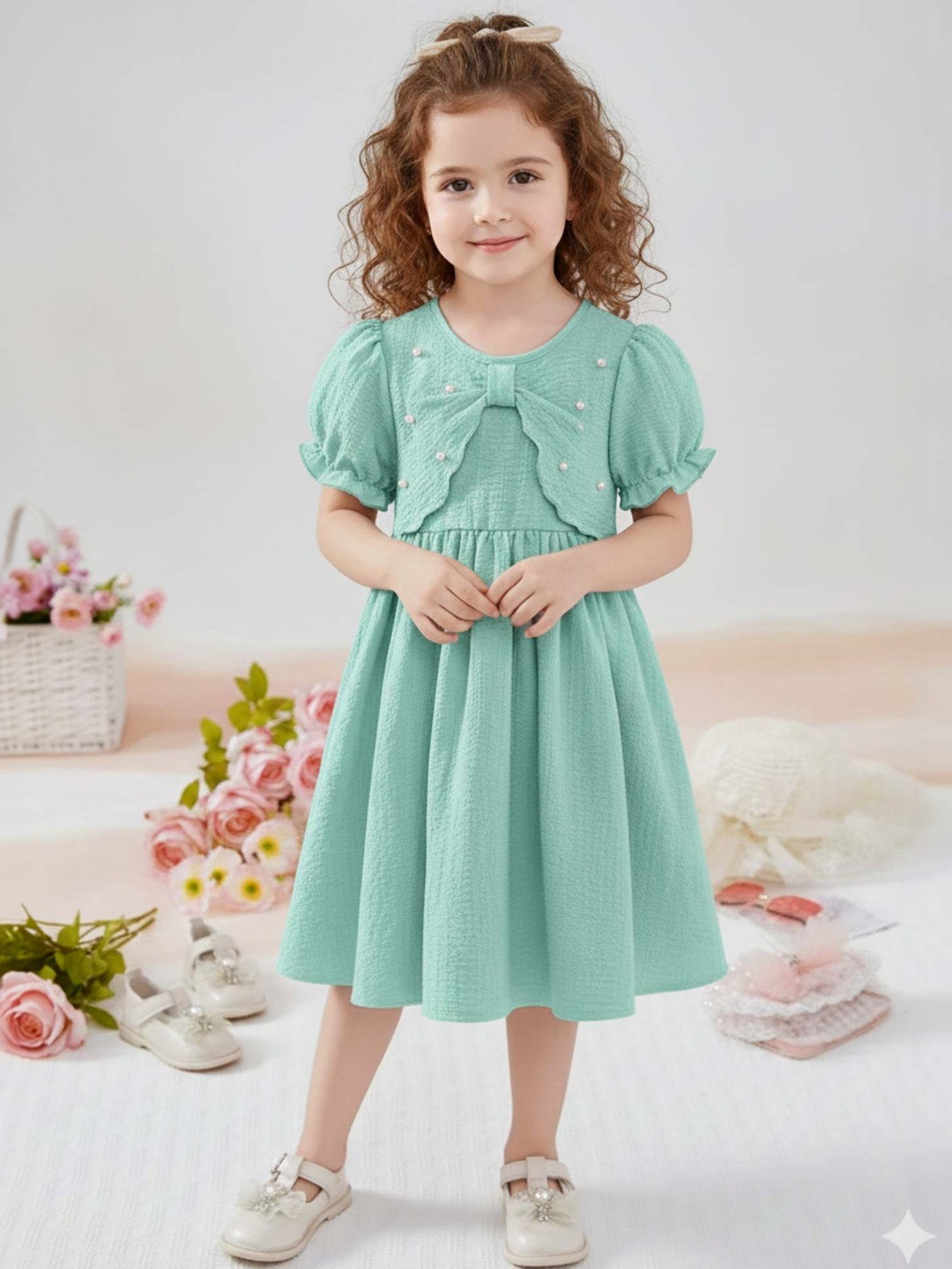 MENSBIT Puff Sleeve A-Line Dress