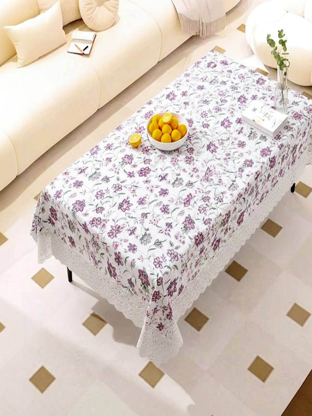 vstucart White Floral Waterproof 4-Seater Table Cover