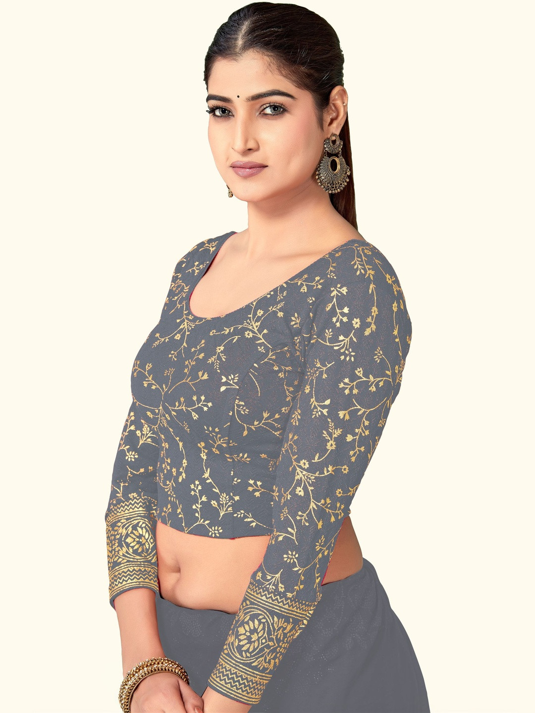 DRESQUE STORE Jacquard Blend Embellished Zari Saree Blouse