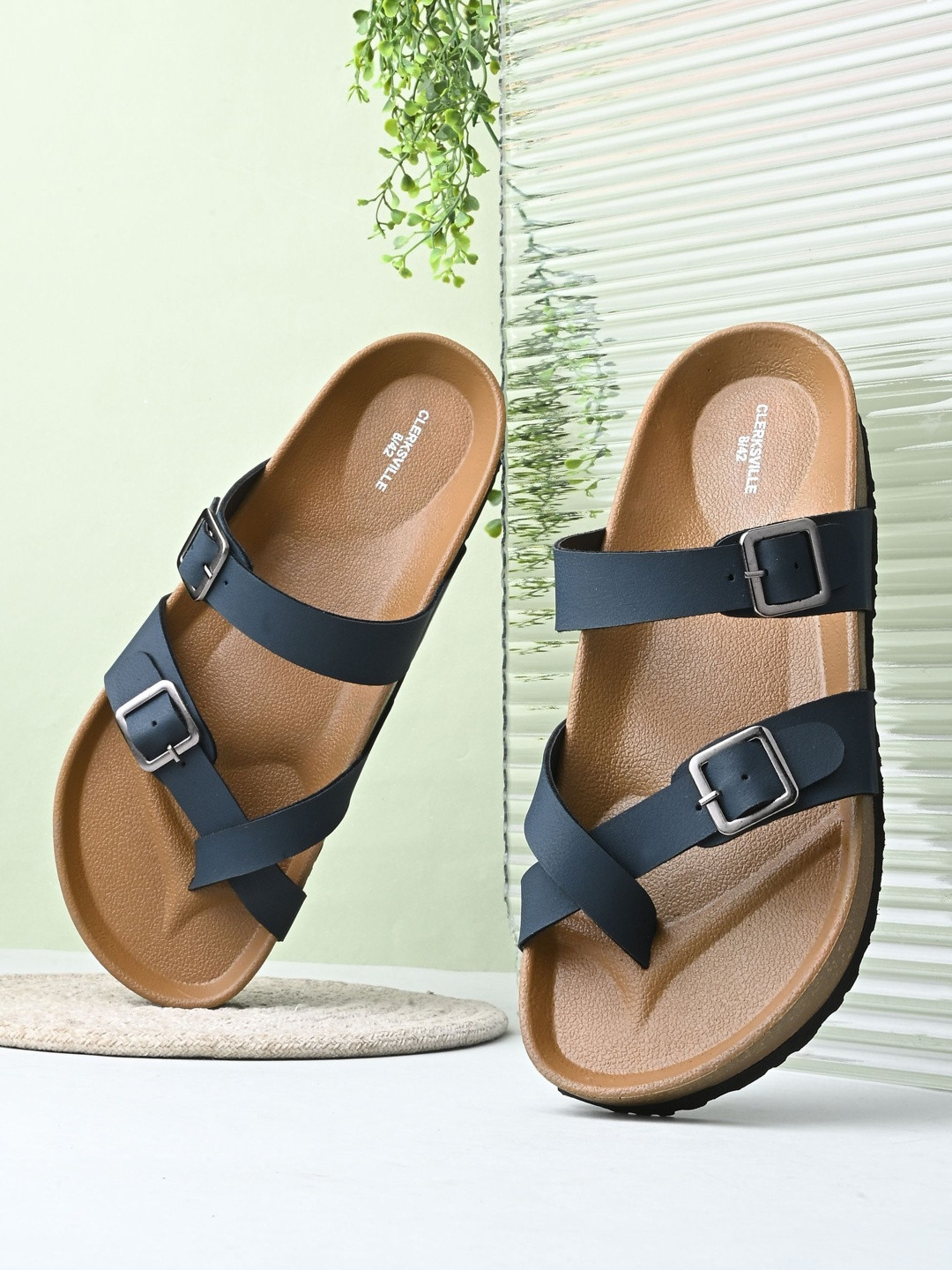 CLERKSVILLE Men Slip-On Open Toe Casual Sandals with Lightweight Grip Sole & PU Footbed