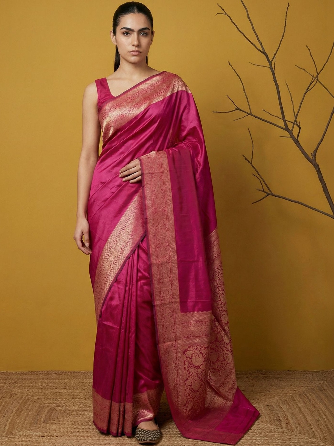 ELITE WEAVES Pink Woven Design Zari Art Silk Banarasi Saree