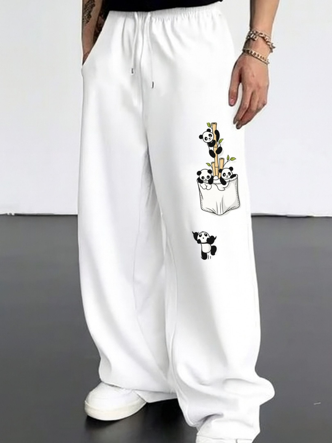 Deslizar Men Wide Leg Graphic Print Track Pants