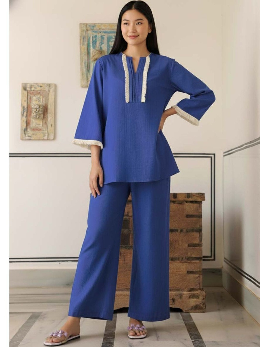 LARISHA Solid Tunic with Trousers