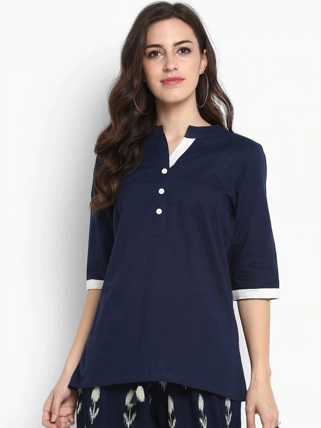Meeranshi Mandarin Collar Cotton Top