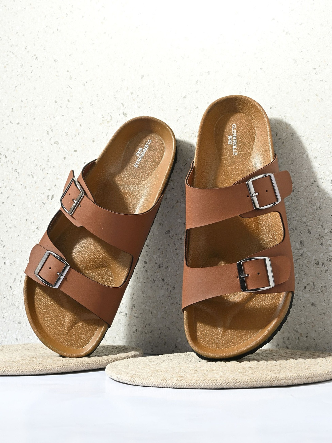 CLERKSVILLE Men Slip-On Casual Sandals with Open Toe PU Footbed & Grip Sole