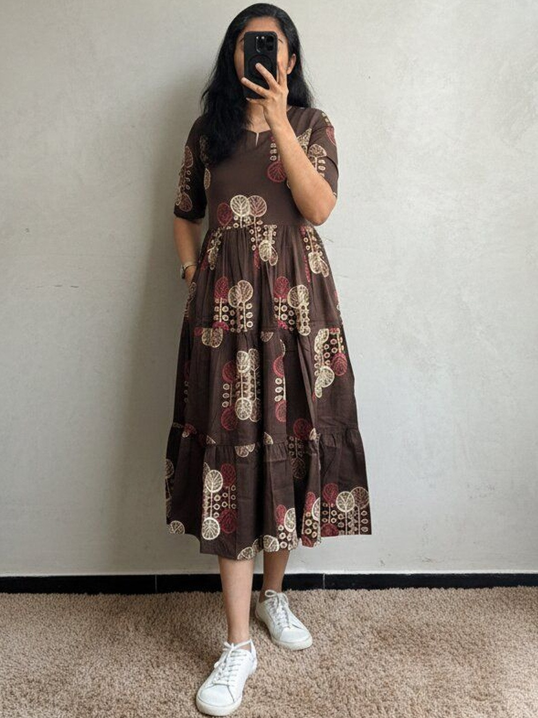 Kamayra Print A-Line Midi Dress