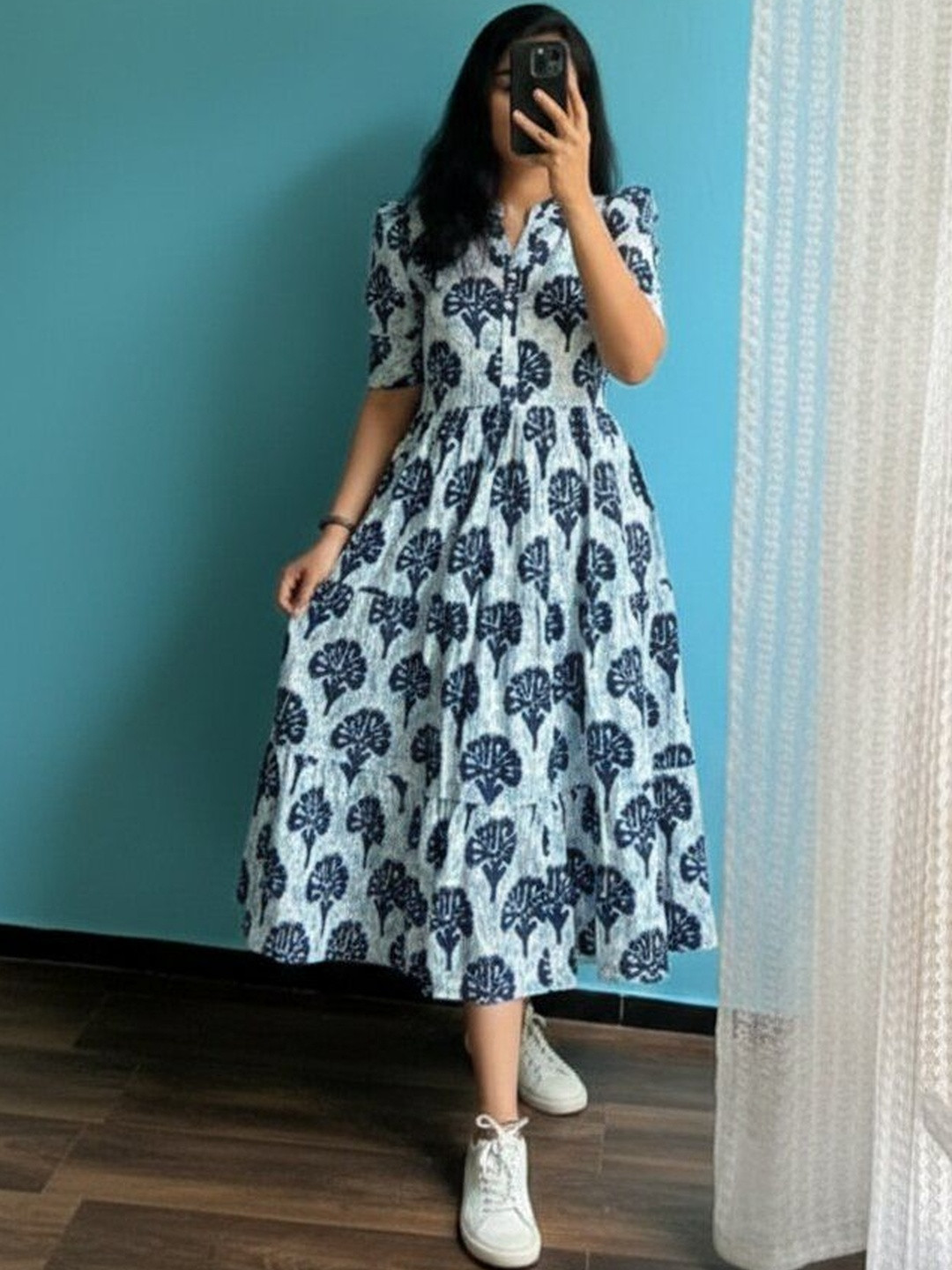 Kamayra Bohemian Print A-Line Midi Dress