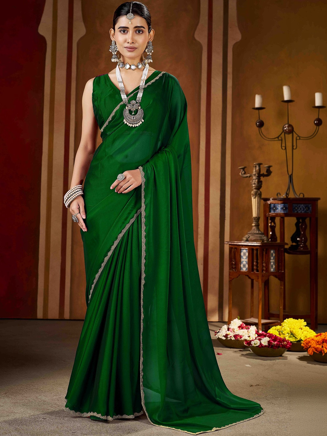 RAAG VARNAM Rangoli Silk Green saree with Blouse