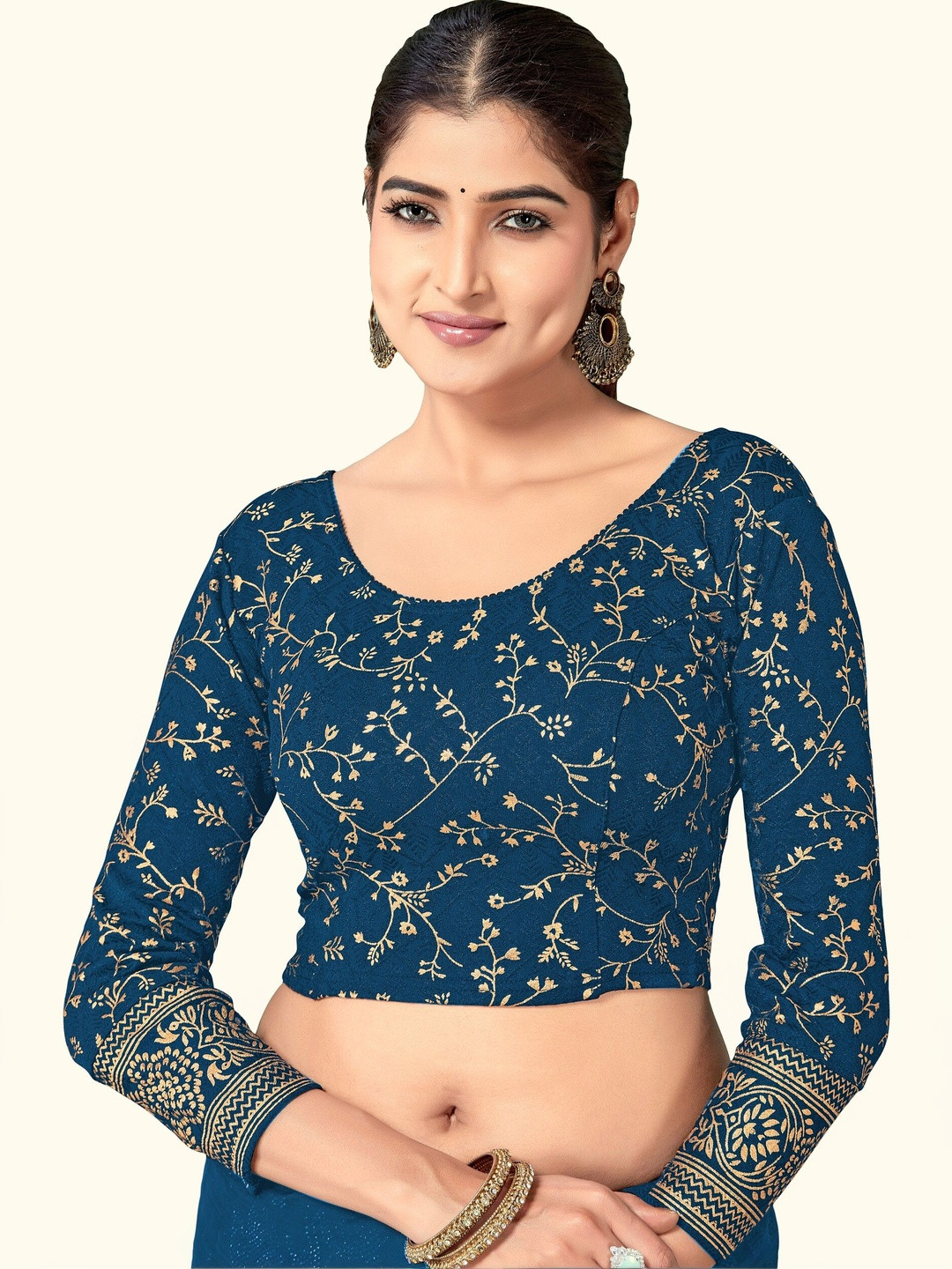 DRESQUE STORE Brocade Woven Design Zari Saree Blouse
