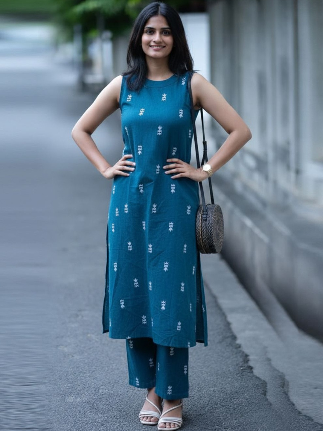 GoSriKi Women Ethnic Motifs Printed Regular Pure Cotton Kurta with Trousers