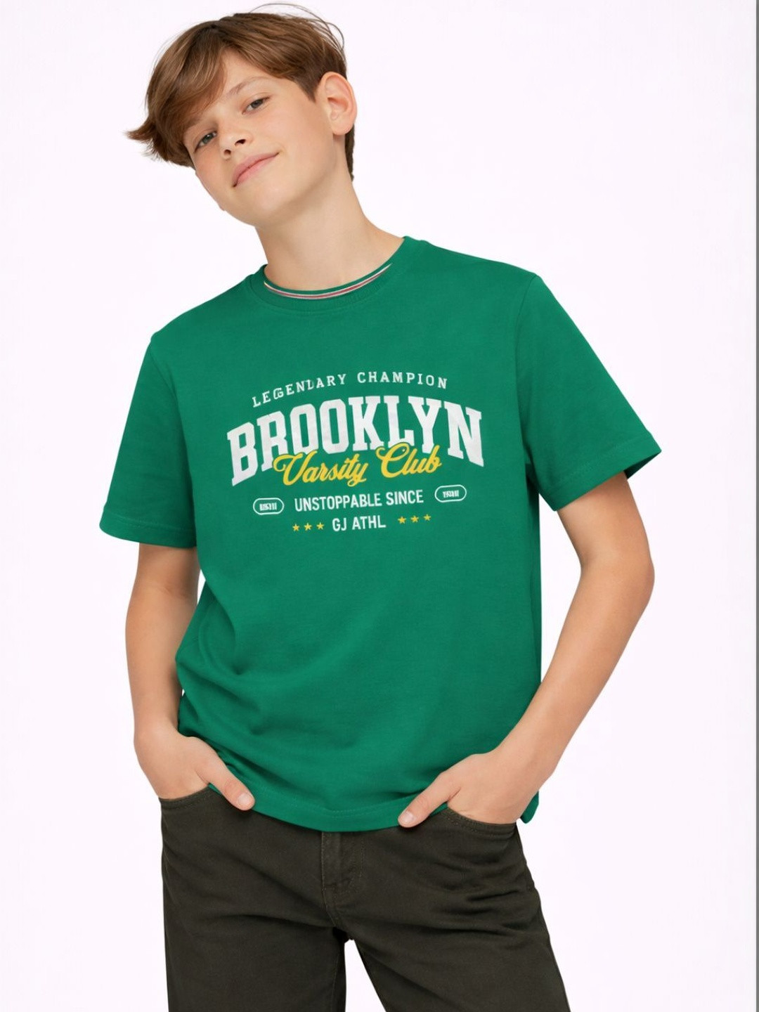 Gini and Jony Boys Printed Round Neck Cotton T-shirt