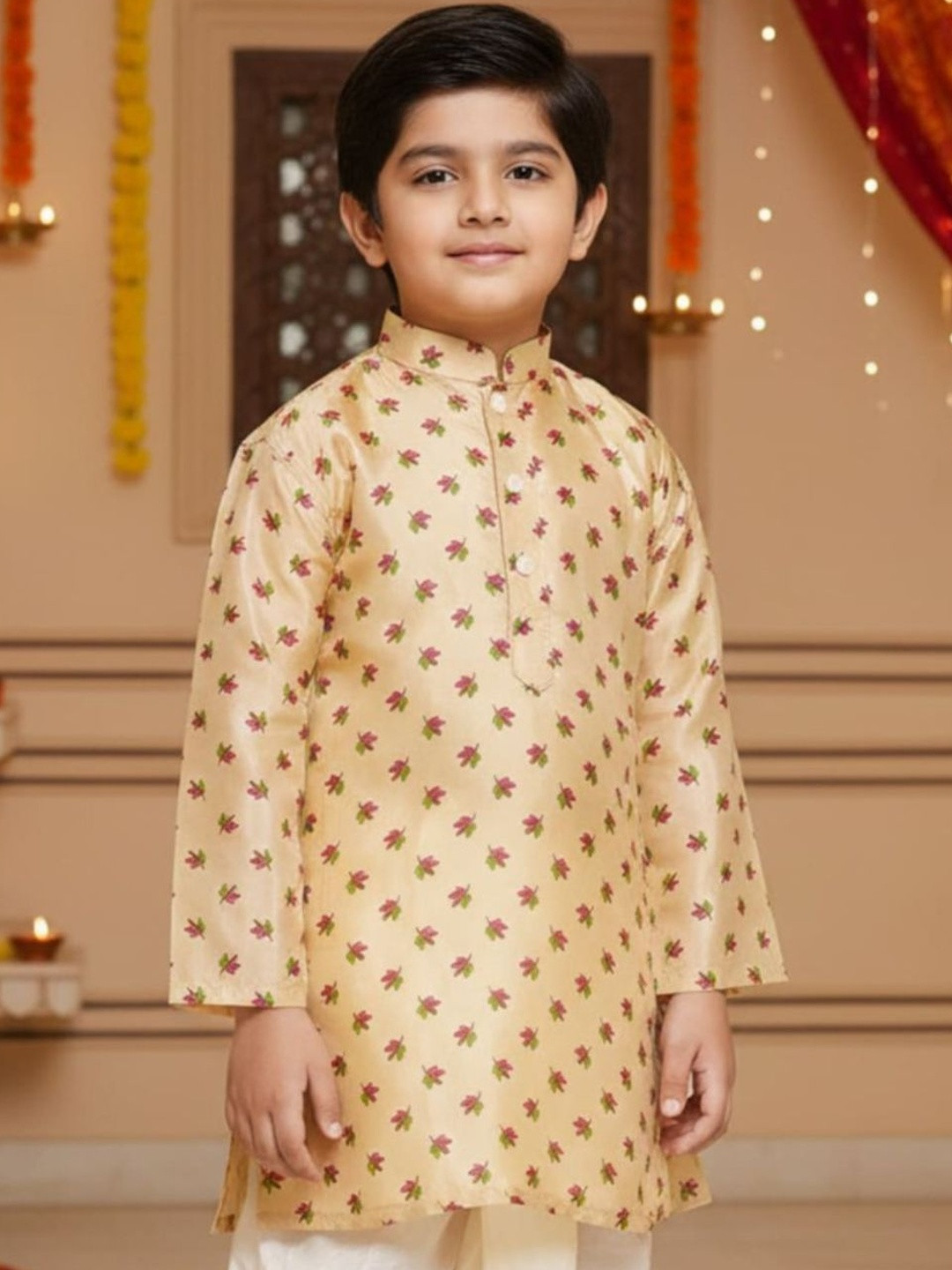 Sangria Printed Mandarin Collar Knee Length Straight Kurtas