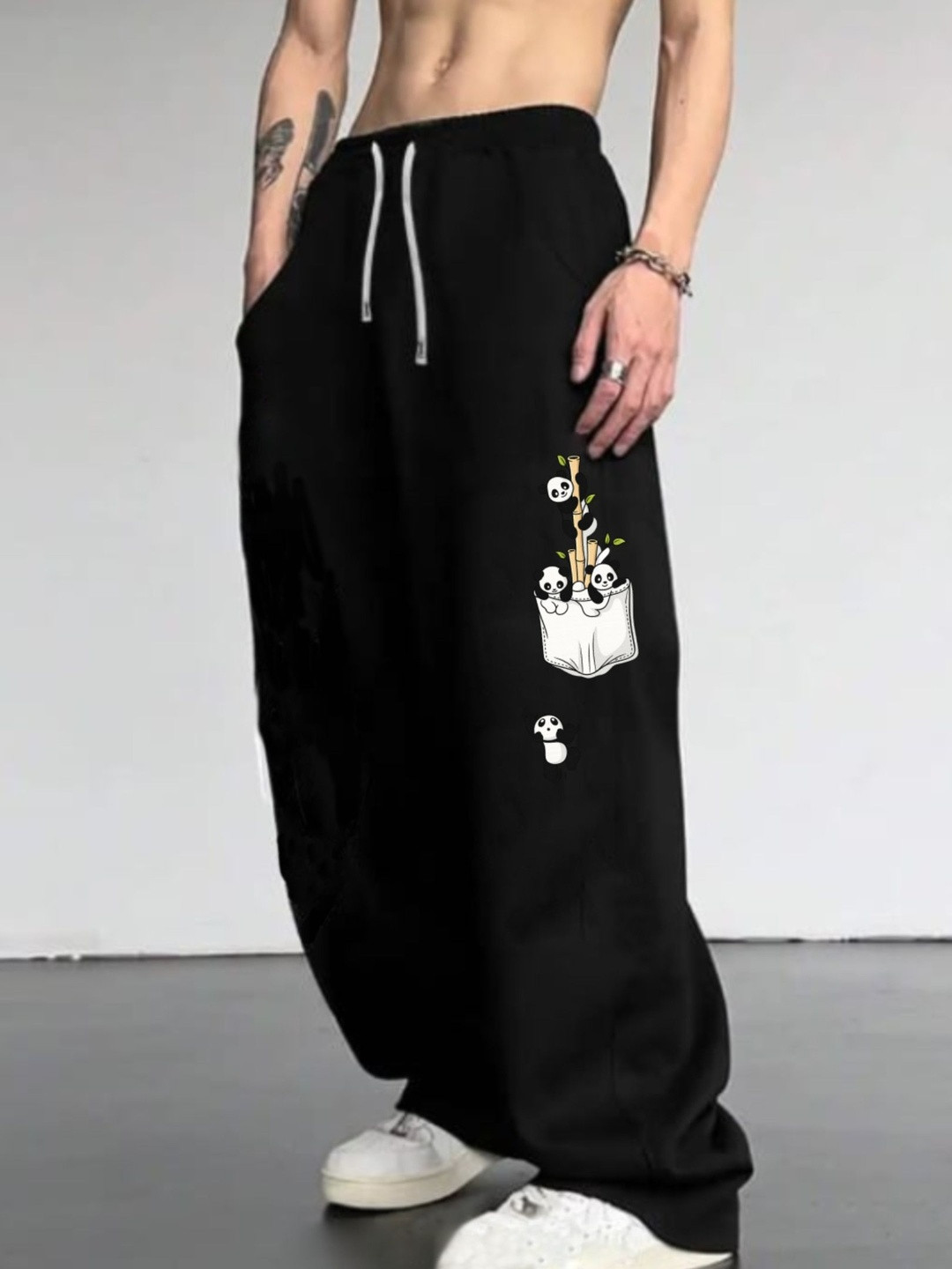 Deslizar Men Wide Leg Graphic Print Track Pants