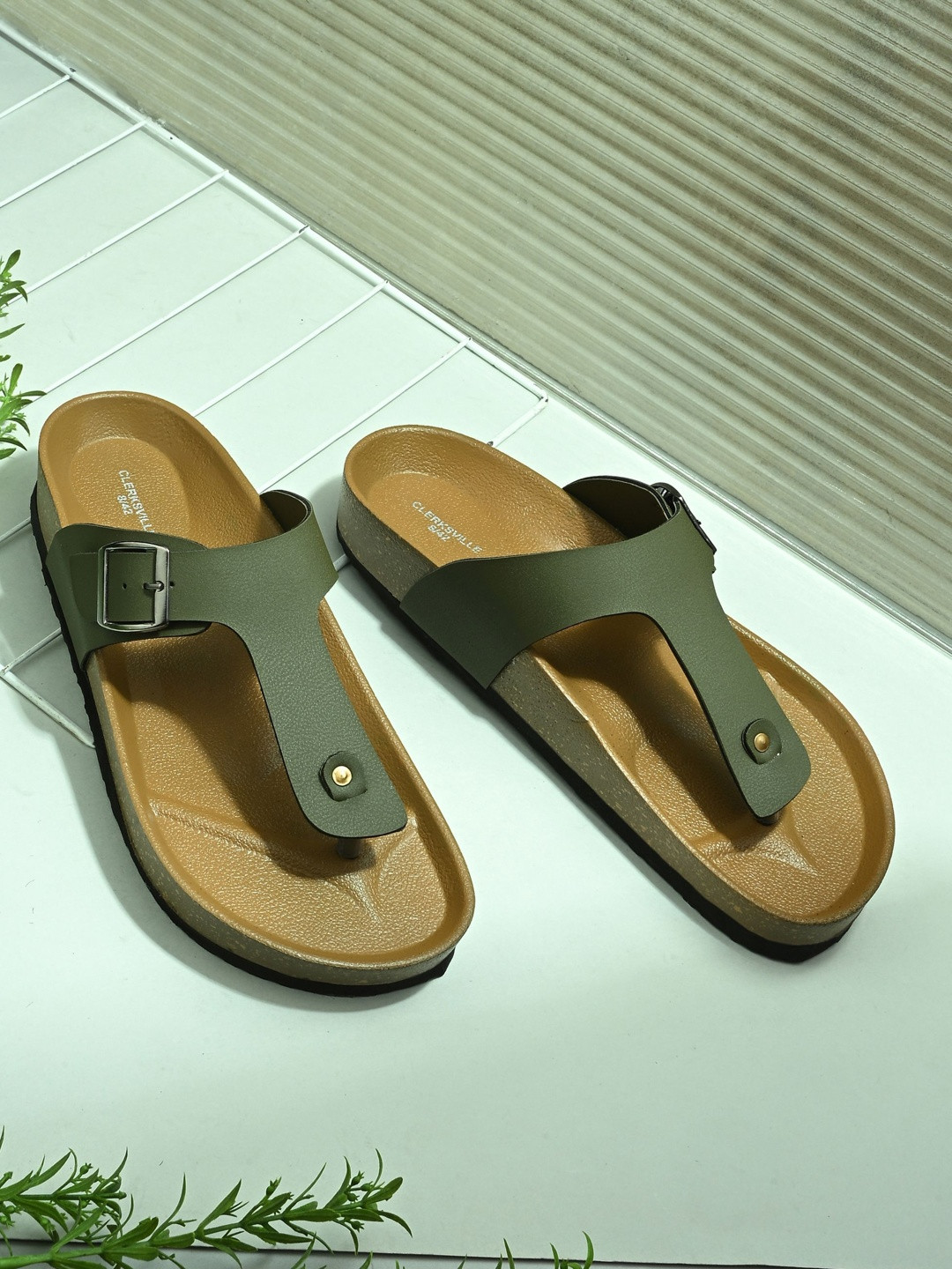 CLERKSVILLE Men Slip-On Open Toe Casual Sandals with PU Footbed & Arch Support