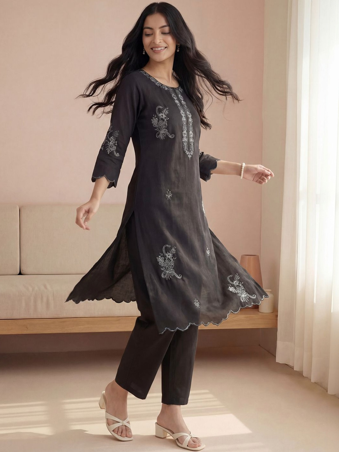 Indo Era Cotton Embroidered Tunic with Trousers
