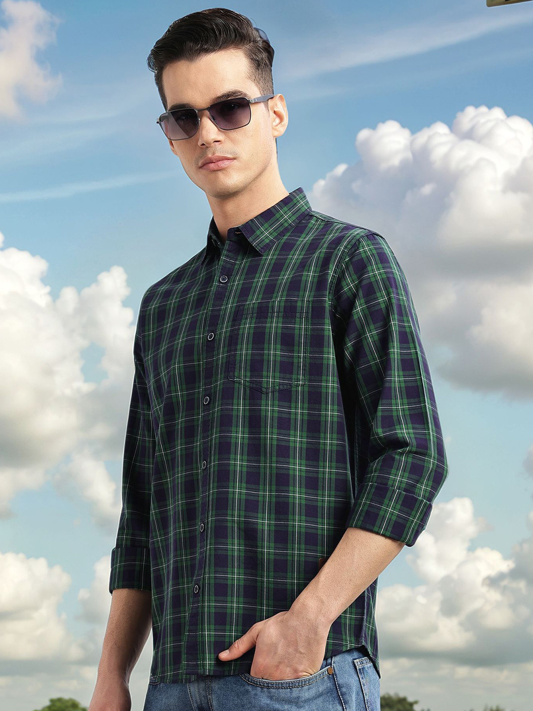 Thomas Scott Men Premium Slim Fit Tartan Checks Casual Shirt