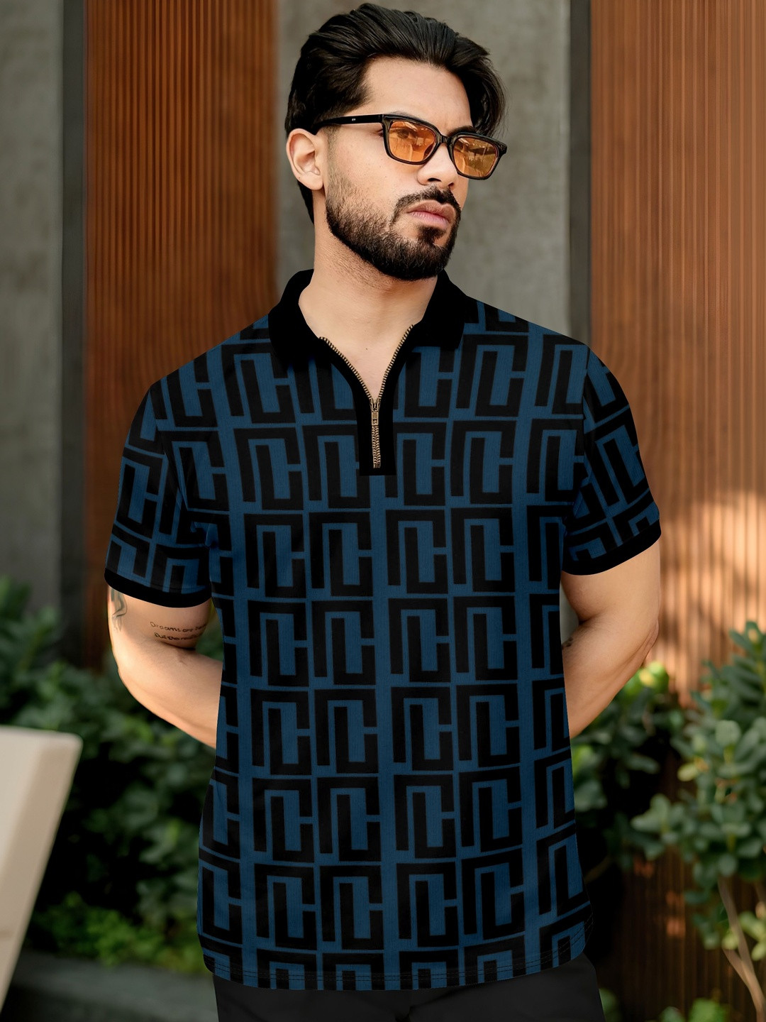 KAJARU Men Polo Collar Extended Sleeves T-shirt