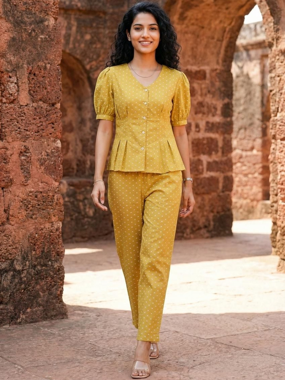 SANSKRUTIHOMES Pastels Cotton Printed Top with Trousers