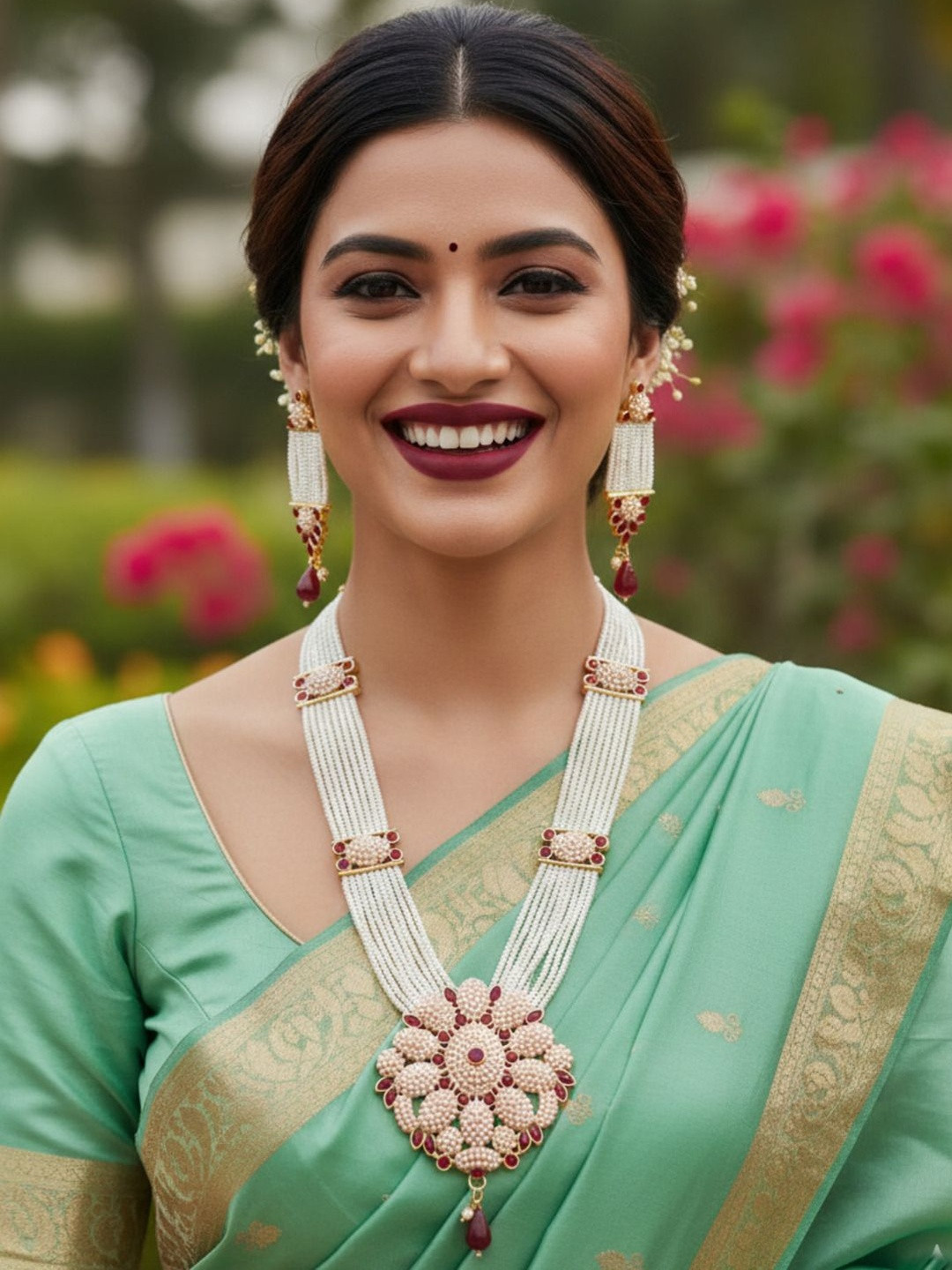 Nui Gold-Plated Stone Studded & Beaded Necklace and Earrings