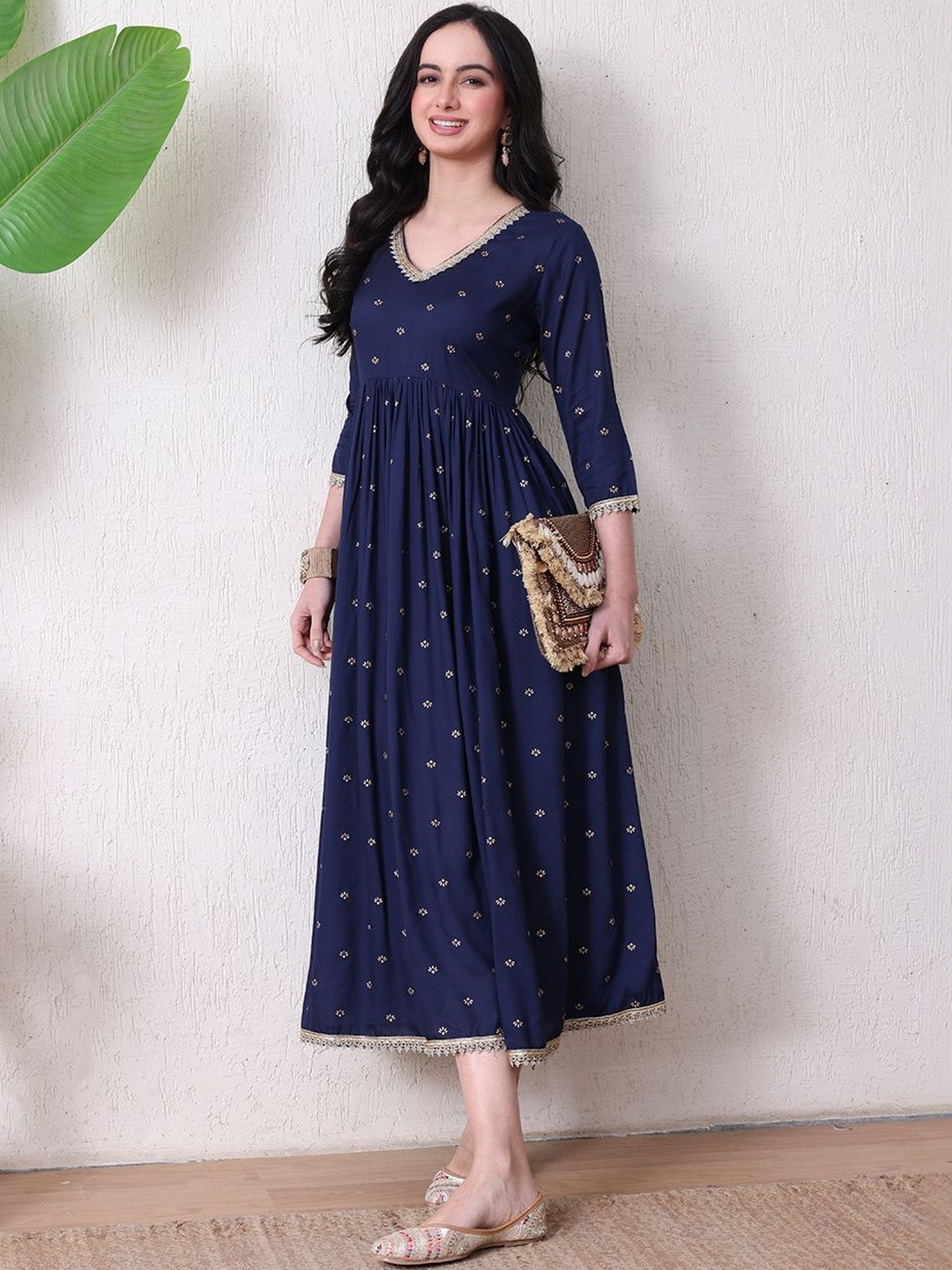 VIDHANI Ethnic Motifs Printed Cotton Ethnic Dresses