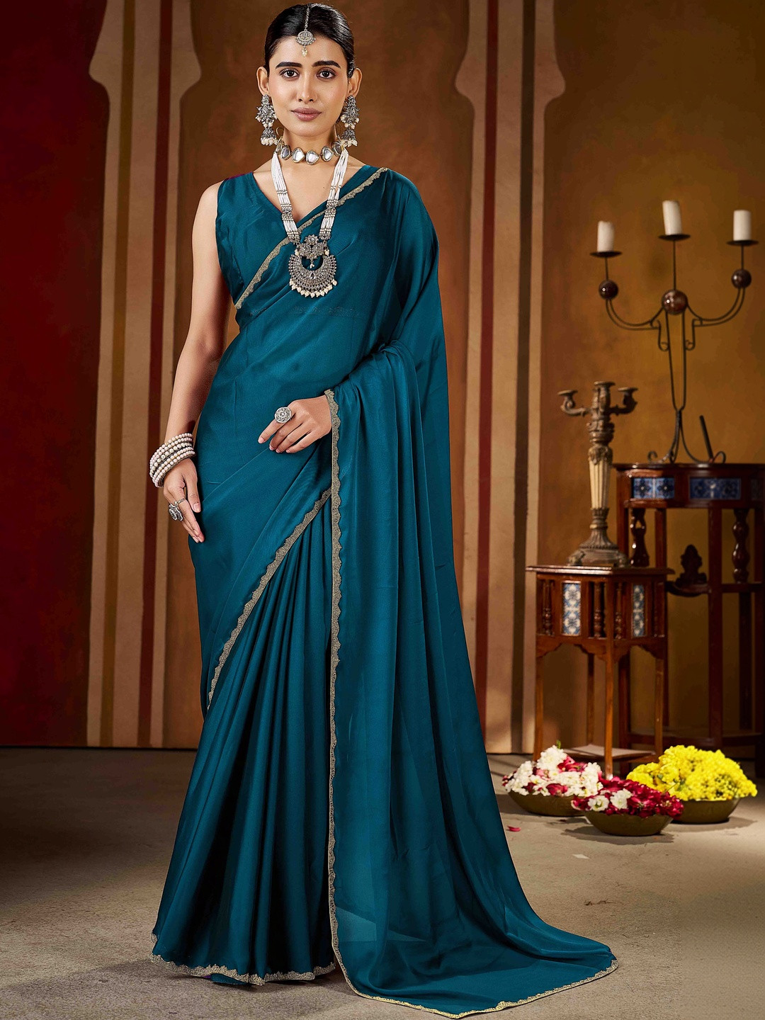RAAG VARNAM Rangoli Silk Rama saree with Blouse