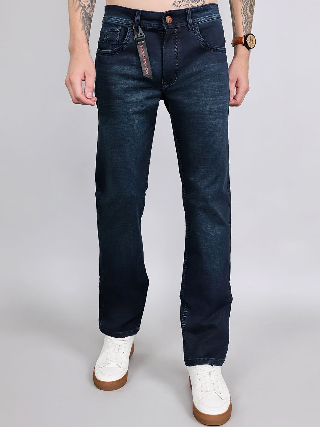 Monte Carlo Men Smart Regular Fit Mid-Rise Light Fade Stretchable Jeans