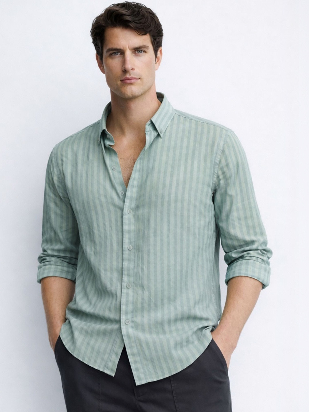 MISCHIEF MONKEY Men Classic Striped Casual Shirt