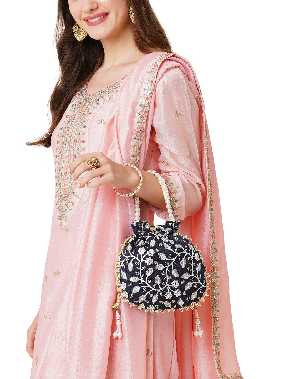 Lavie Women's Aria Small Round Embroidered Potli