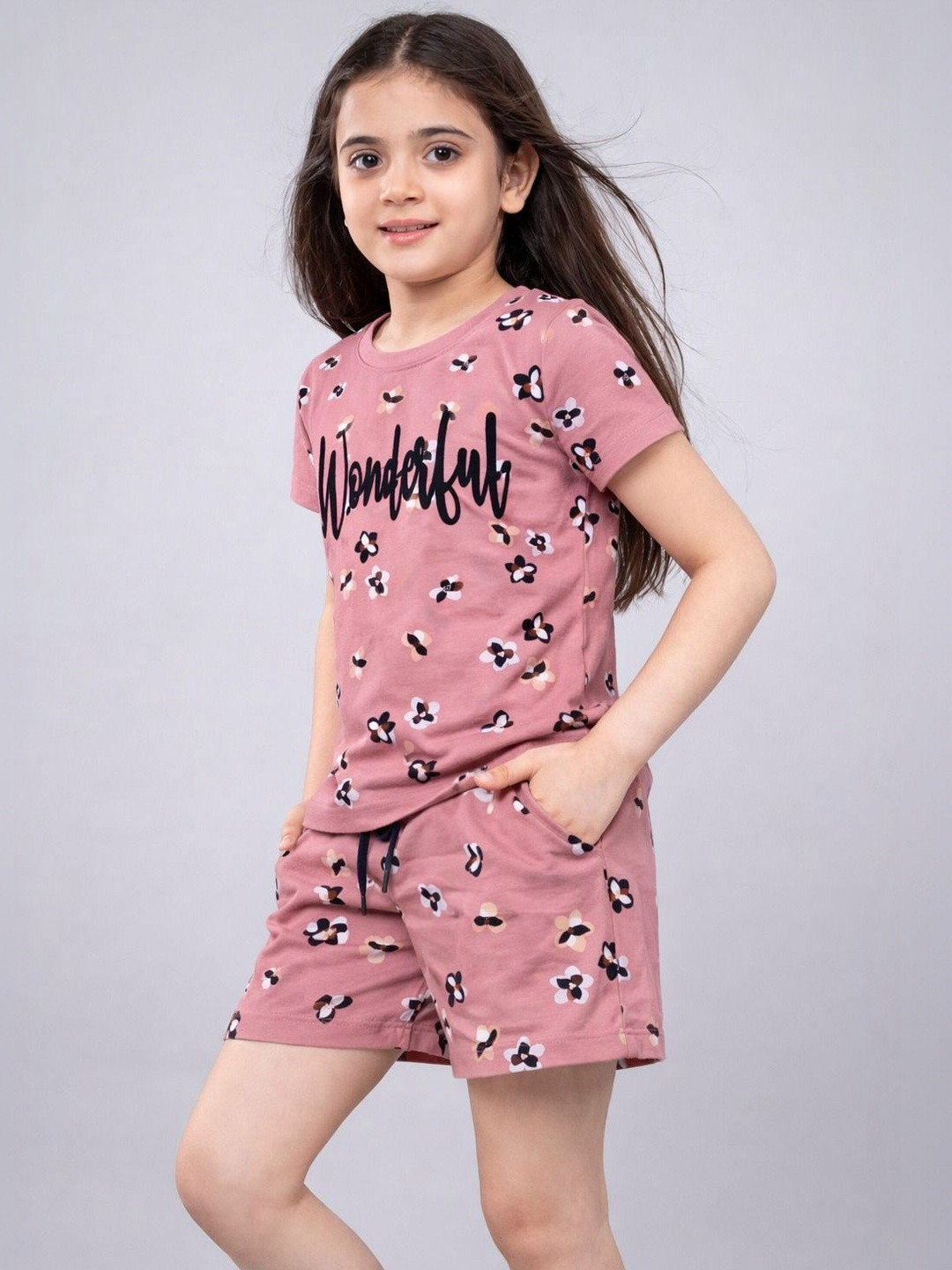 PLUM TREE Girls Cotton Top & Shorts Co-ord Set