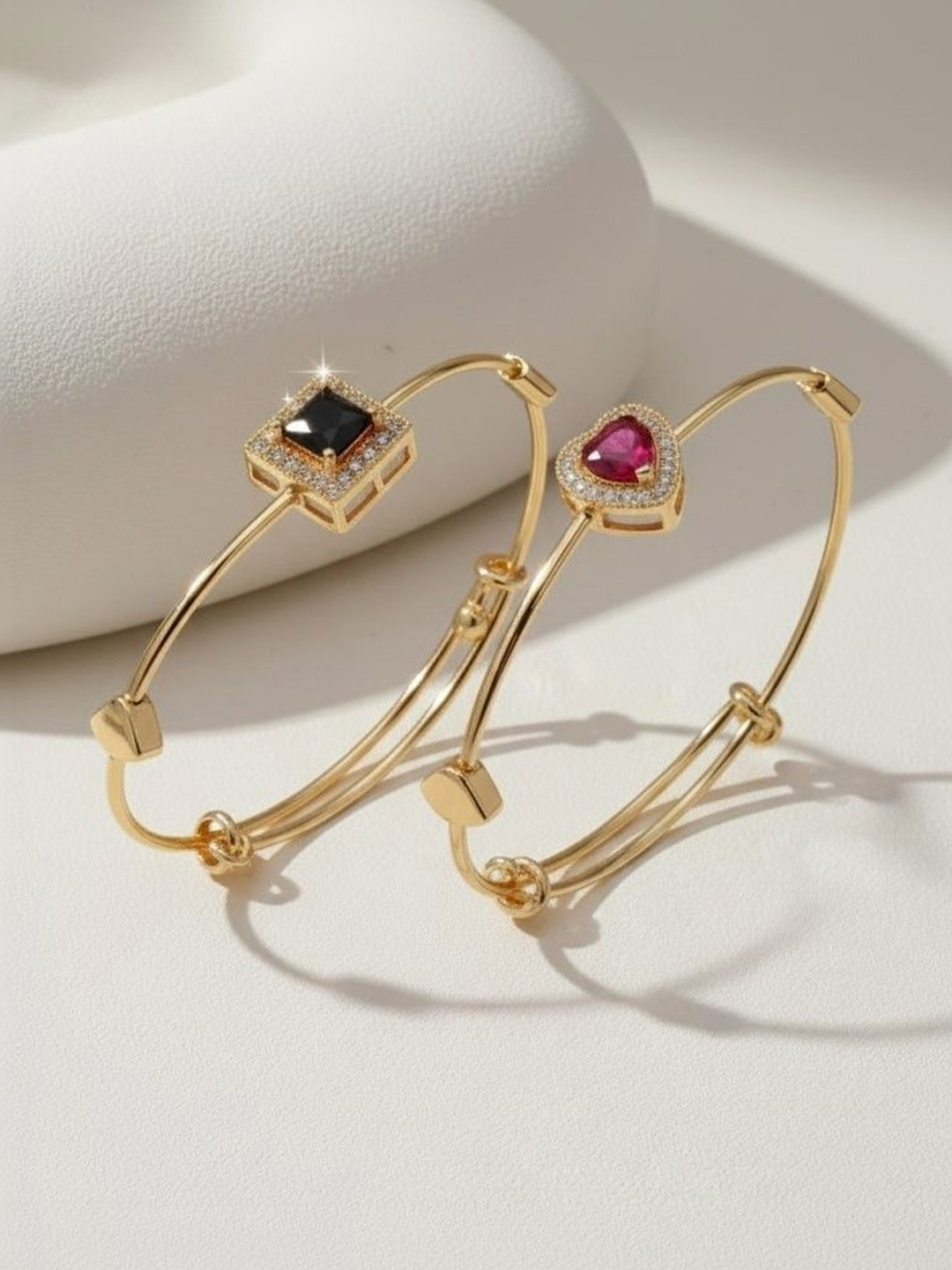 SV FANCY BANGLES Set Of 2 Stainless Steel Gold Plated Bangle-Style Bracelet