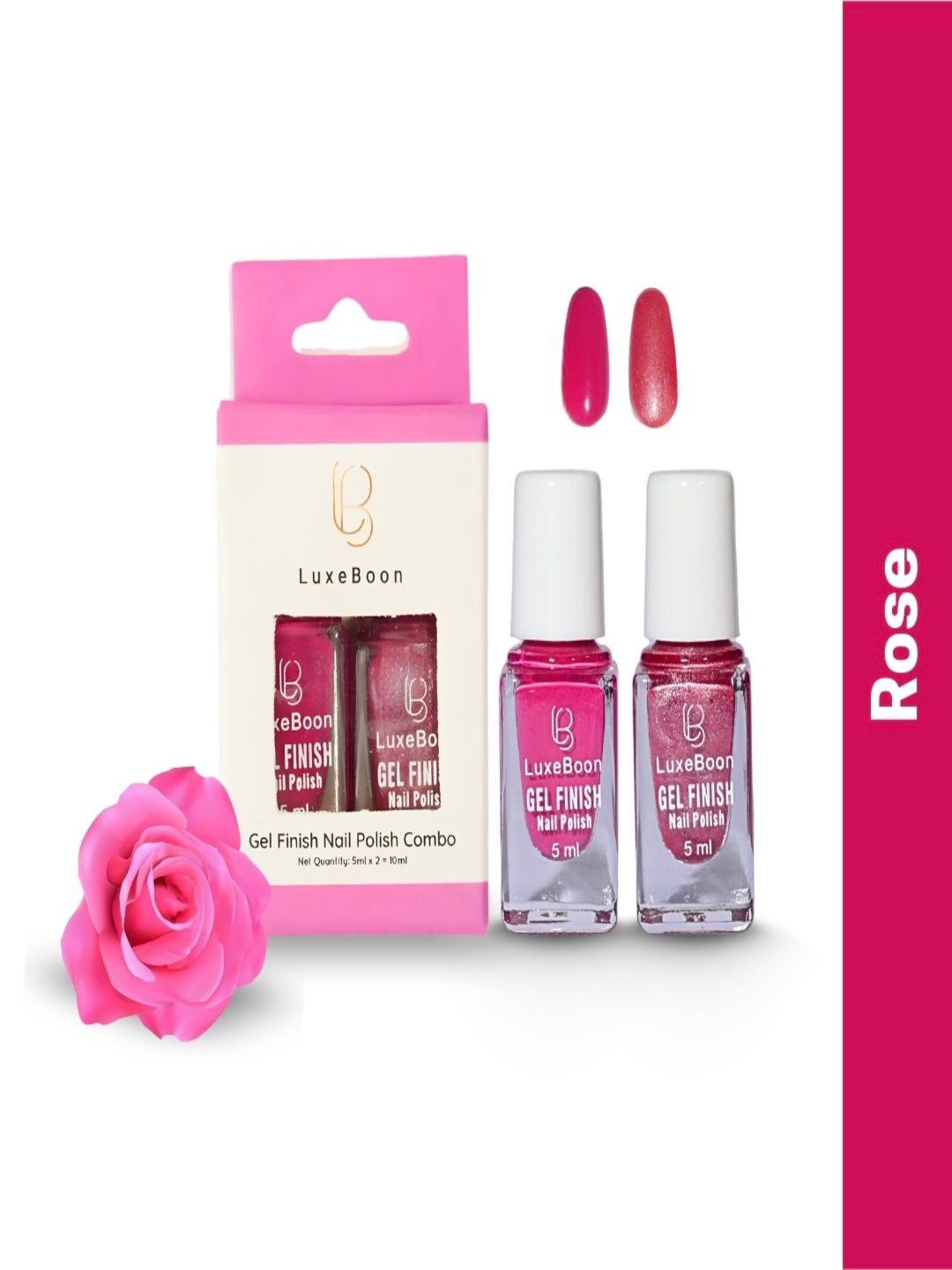 LUXEBOON Set Of 2 Matte & Glitter Gel Finish Nail Polish - 5 ml Each - Rose