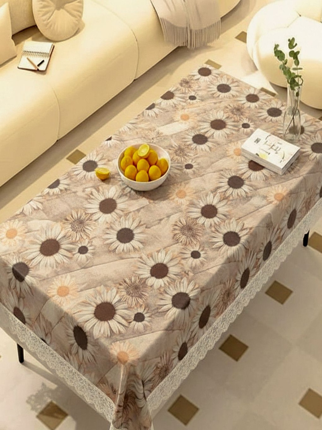 vstucart Brown Floral Waterproof 4-Seater Table Cover