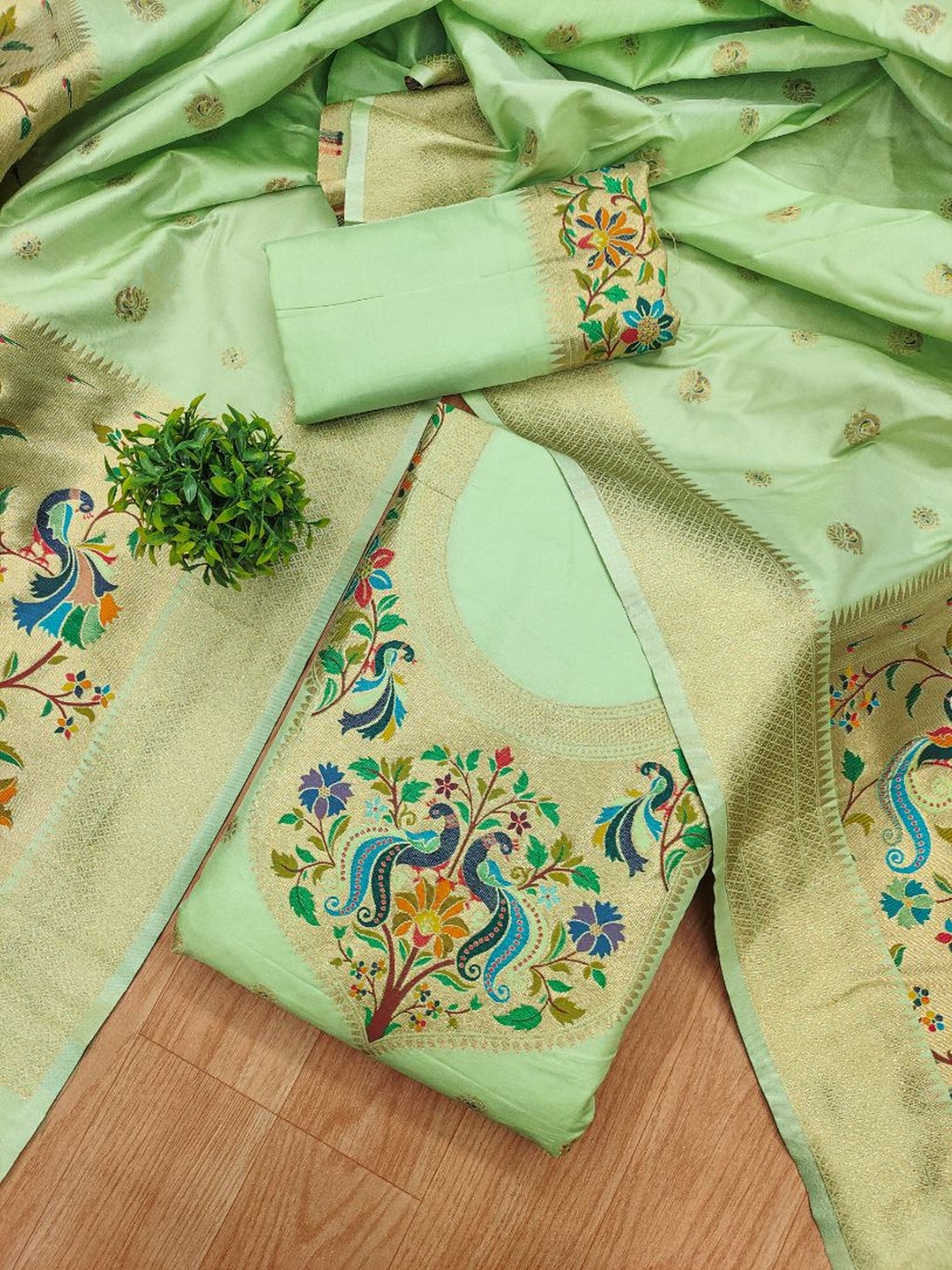 Royal Rajgharana Saree Embroidered Pure Silk Unstitched Dress Material