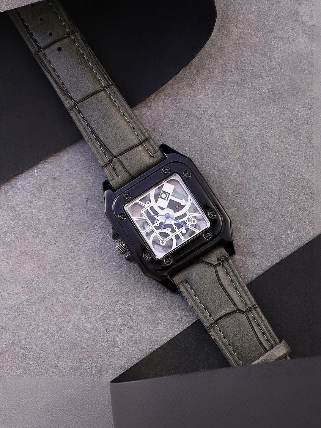 French Accent Men Skeleton Dial & Leather Straps Analogue Watch SUM26_FAWC1069