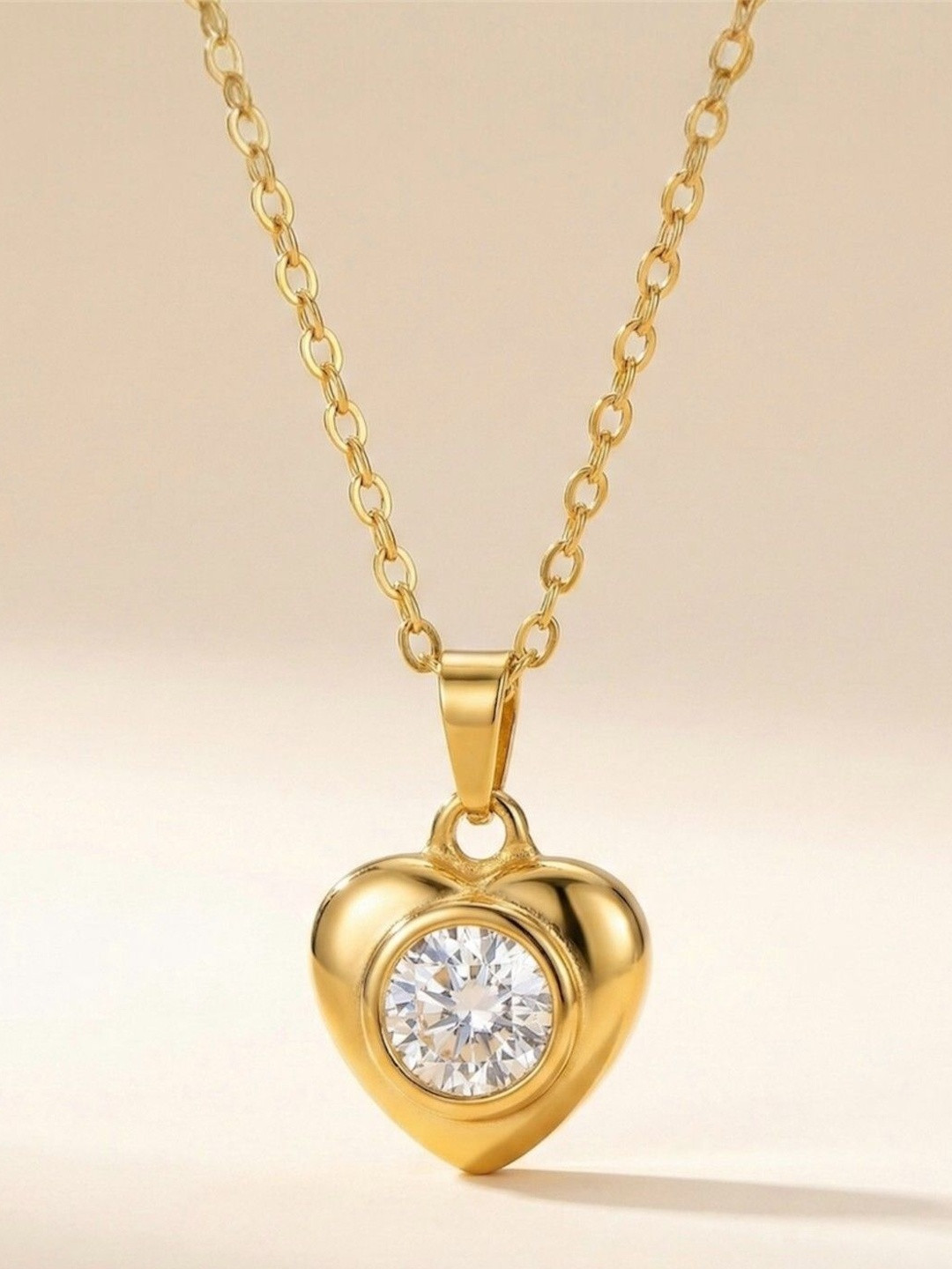 JYARSH Women Gold Plated Anti-Tarnish Stainless Steel Minimal Heart Pendant Necklace