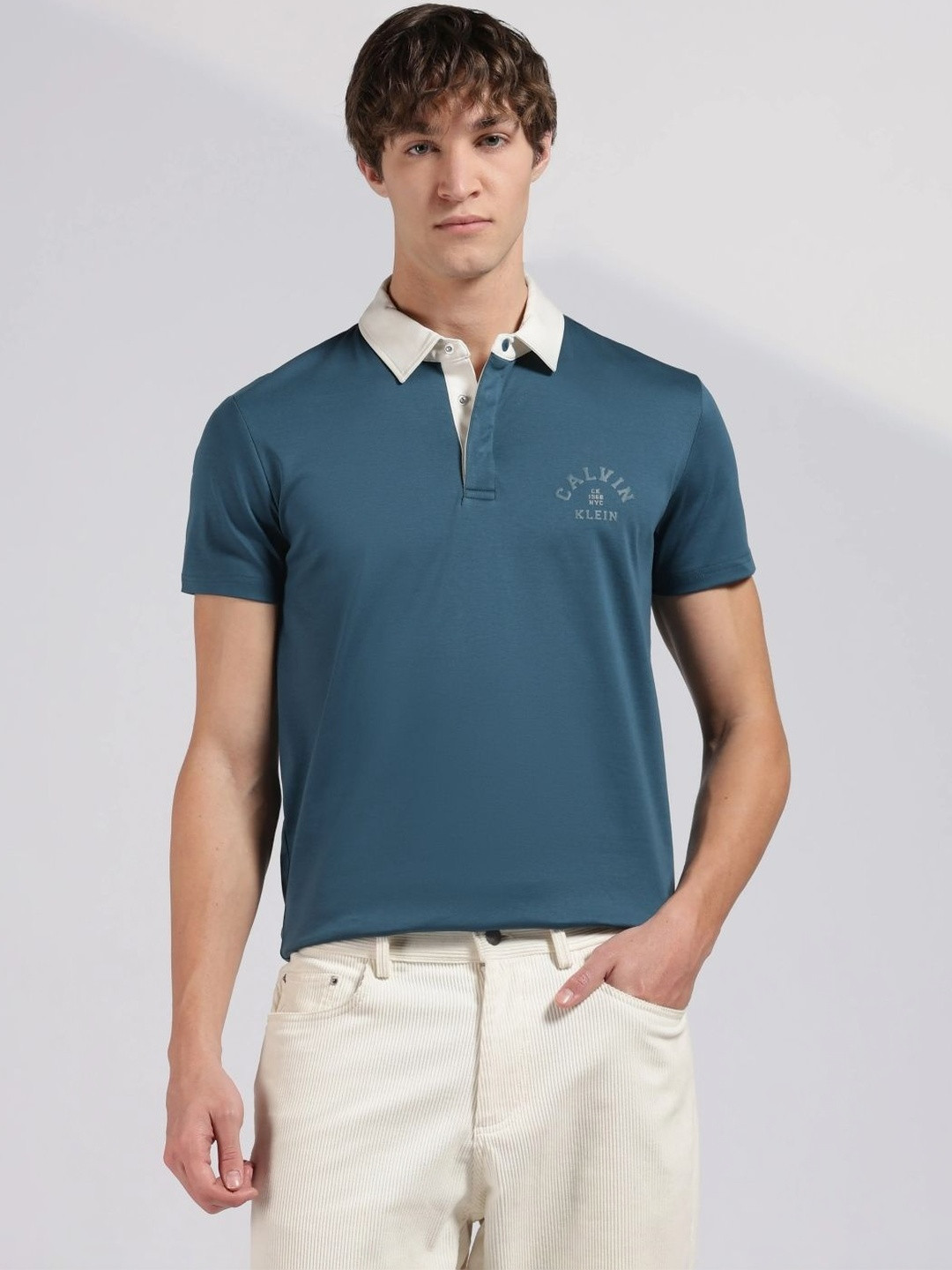 Calvin Klein Jeans Men Brand Logo Polo Collar T-shirt